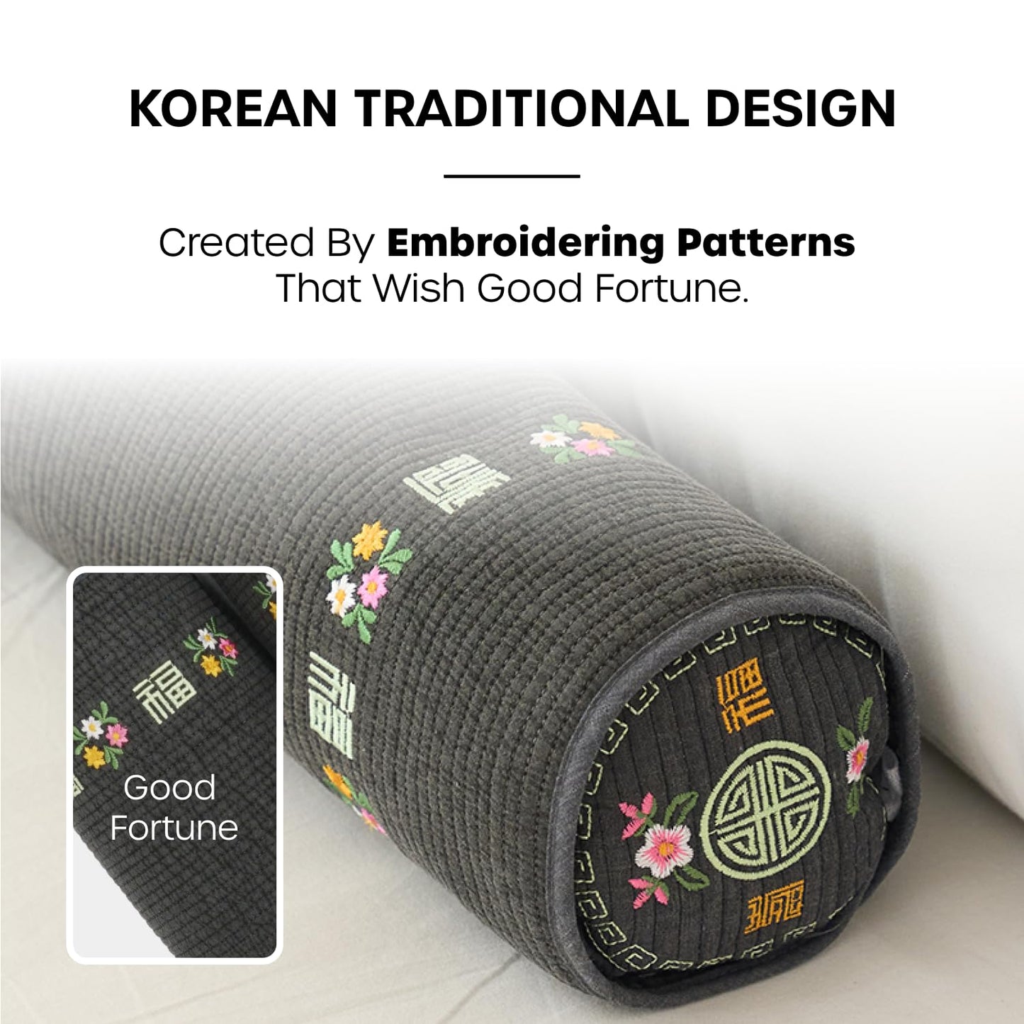 Kepitome 12-inch Korean Buckwheat Cervical Neck Roll — Compact Cypress-Filled Bolster Pillow for Targeted Neck Support (BTS Jungkook's Pick) — Adjustable Firmness, Organic Cotton Cover