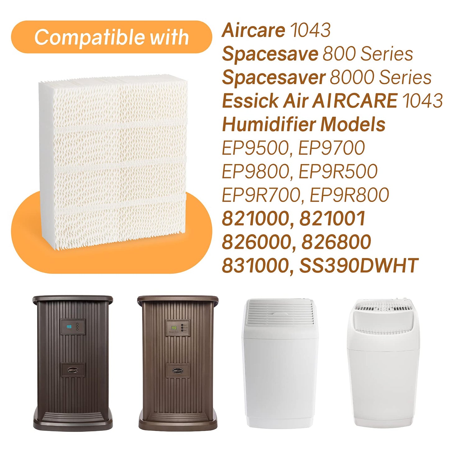 1043 Essick Humidifier Wick Filter for AIRCARE Air EP9500 EP9700 EP9800 EP9 EP9R EP9R500 EP9R700 EP9R800 800821000 826000 826600 831000 Fit Bemis Space Saver 800 8000 Series Evaporative - 2 Pack