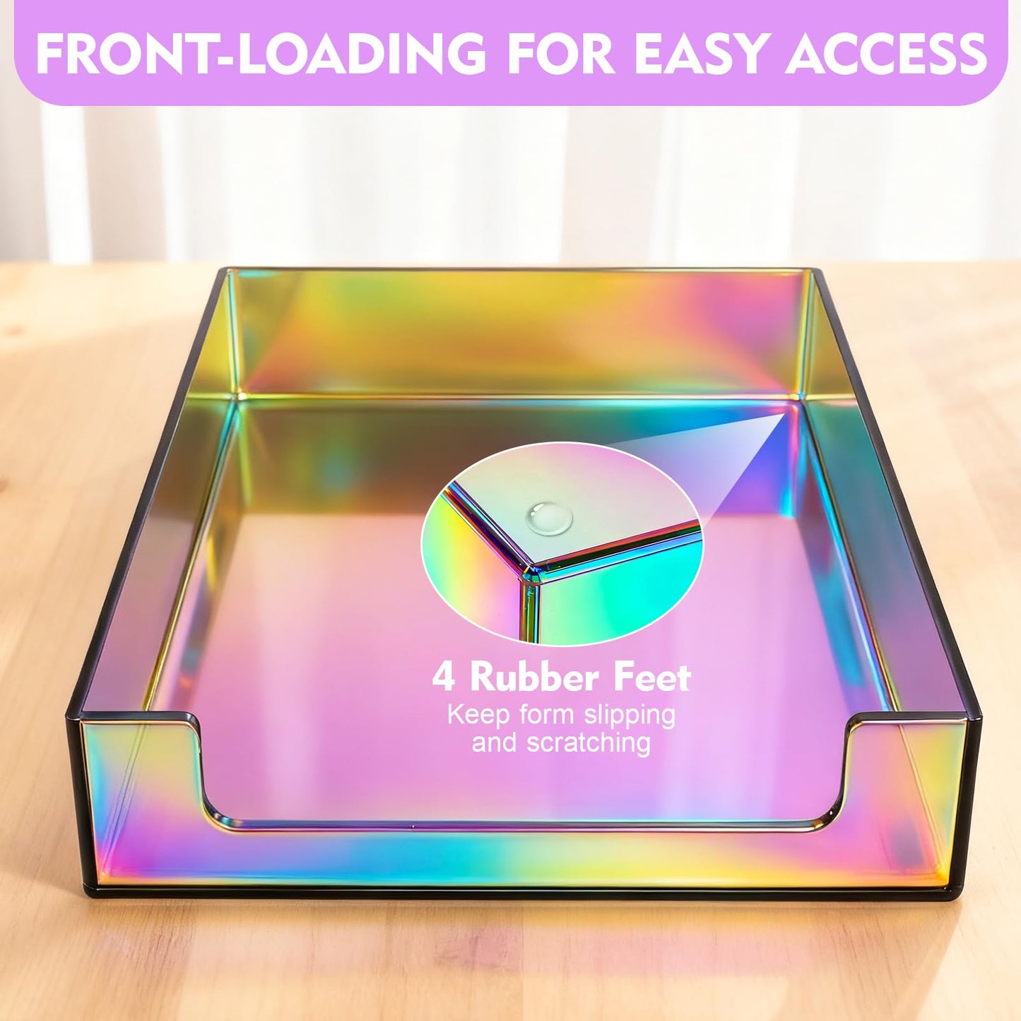 Paper Tray Acrylic File Organizer for Desk Letter Tray Desk Organizer Document Holder Sorter Storage for A4 Office Supplies Magazines, 13.8x10.6x2.4 Inches, Iridescent