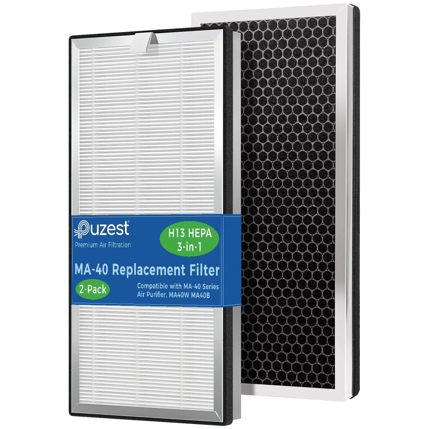 2-Pack MA-40 Replacement Filter Compatible with MA Air Purifier 40 Series, 3-in-1 H13 True HEPA Filter, Pre-Filter and Activated Carbon for MA40W MA40B