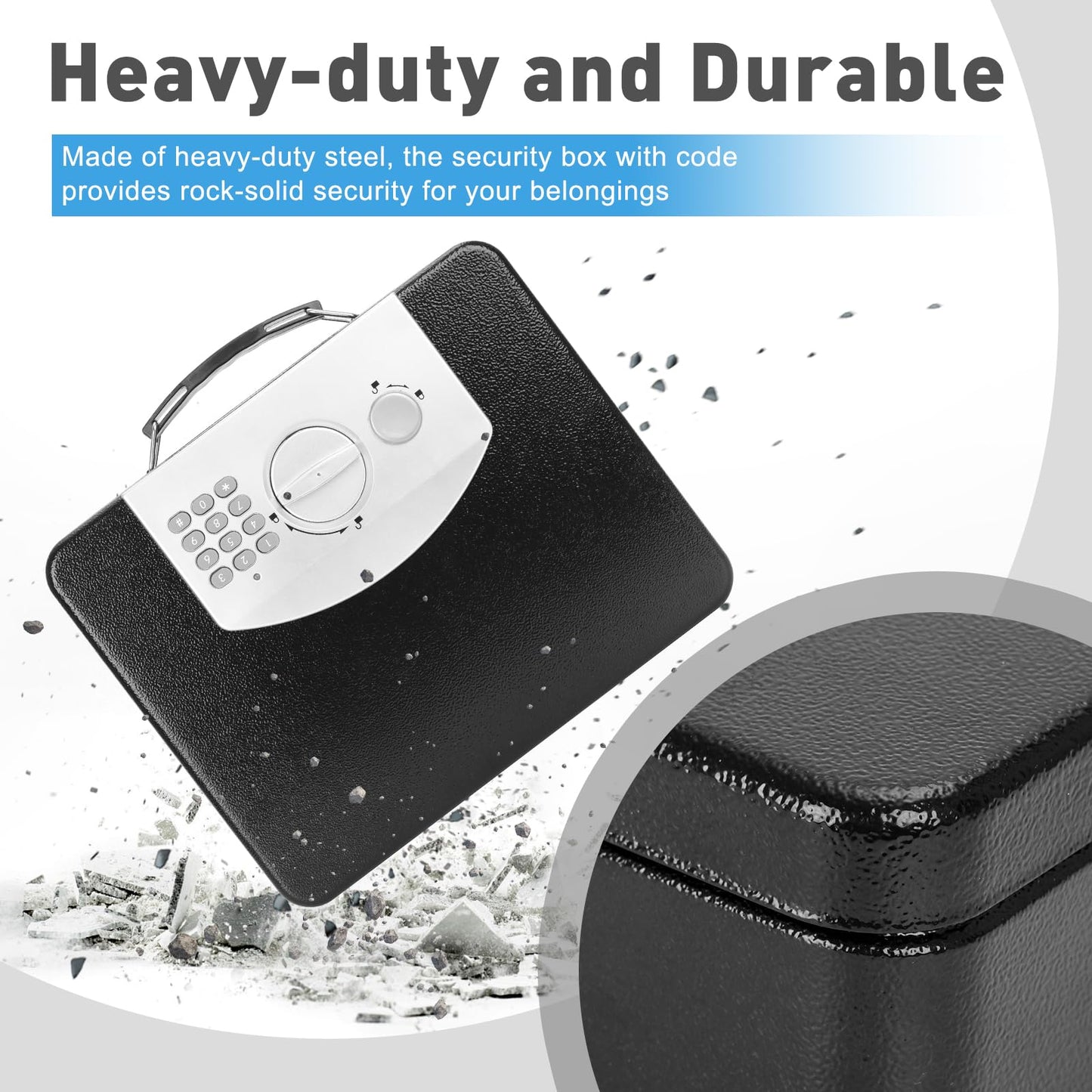 KYODOLED Safe Box with Digital Keypad Lock, Lock Box with Code for Personal Items, Metal Security Box for Cash, Passport, Jewelry, Ideal for Home, Office, Garage Sale, 11.8'' x 9.4'' x 3.5'', Black