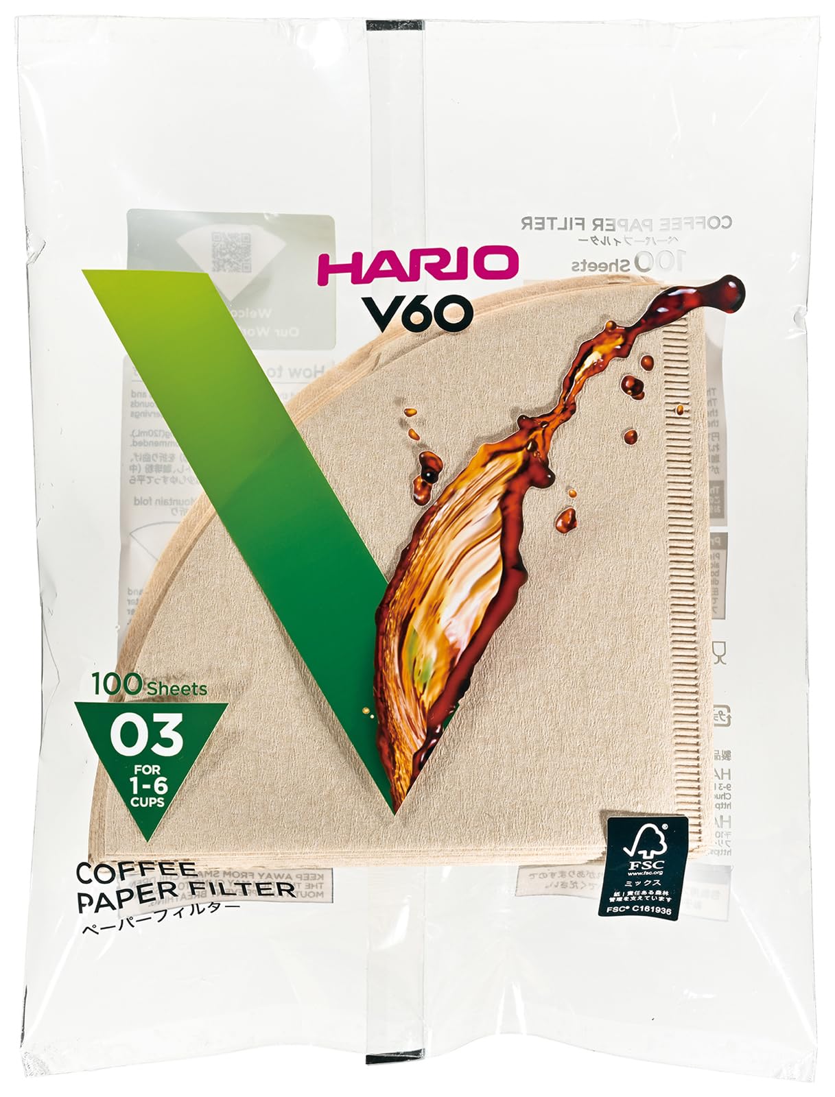 HARIO VCF-03-100M Paper Filter for V60, 03M, 1-6 Cups, 500 Sheets
