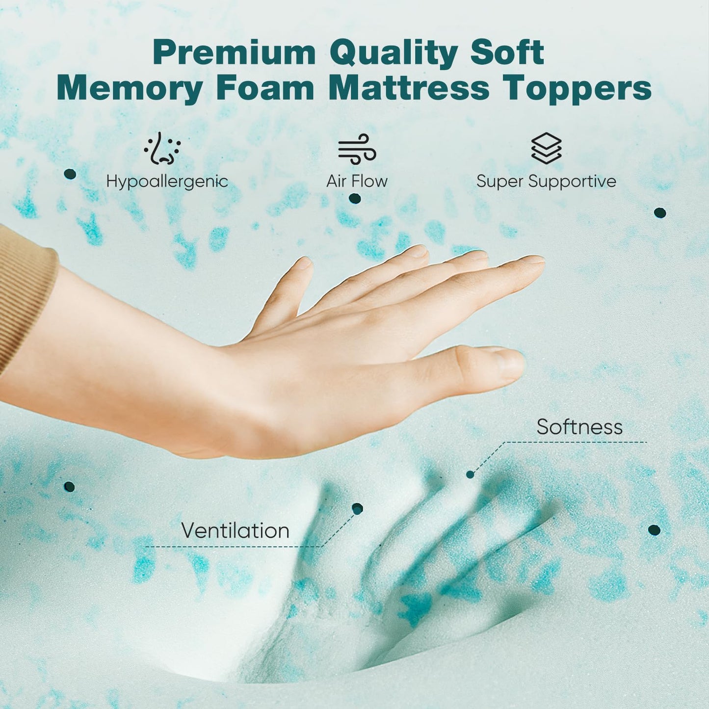 Sweetcrispy Mattress Topper Queen, Memory Foam 3 Inch Thick Gel Infused Cooling Toppers Pad for Queen Size Bed, Sleeper Sofa, RV, Camper, CertiPUR US, Breathable
