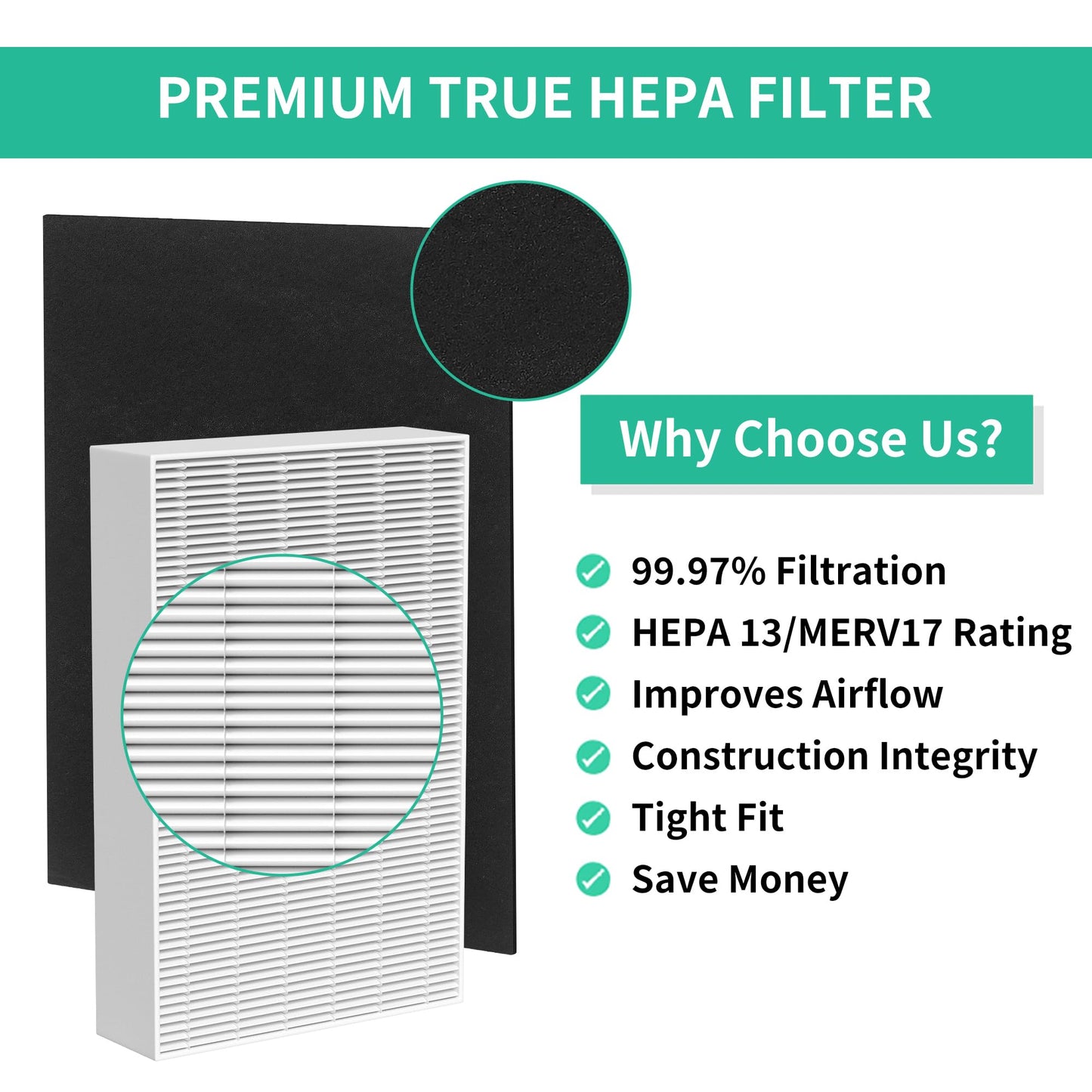 Musslan 6 Pack HPA300 HEPA Filter Replacement R with 8 Pack Activated Carbon Filter A Compatible with Honeywell Air Purifier HPA300, HPA304, HPA200, HPA3300 and HPA5300 Series