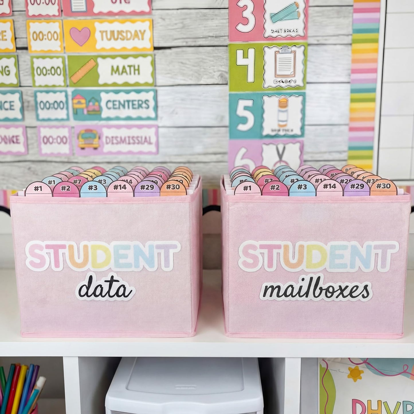 Kosiz 61 Pcs Pastel Classroom Mailbox Set Back to School Student Mailbox and Date Storage Set with Collapsible File Box 30 Hanging Files Folders 30 Index Tabs for School Classroom Teacher Must Haves