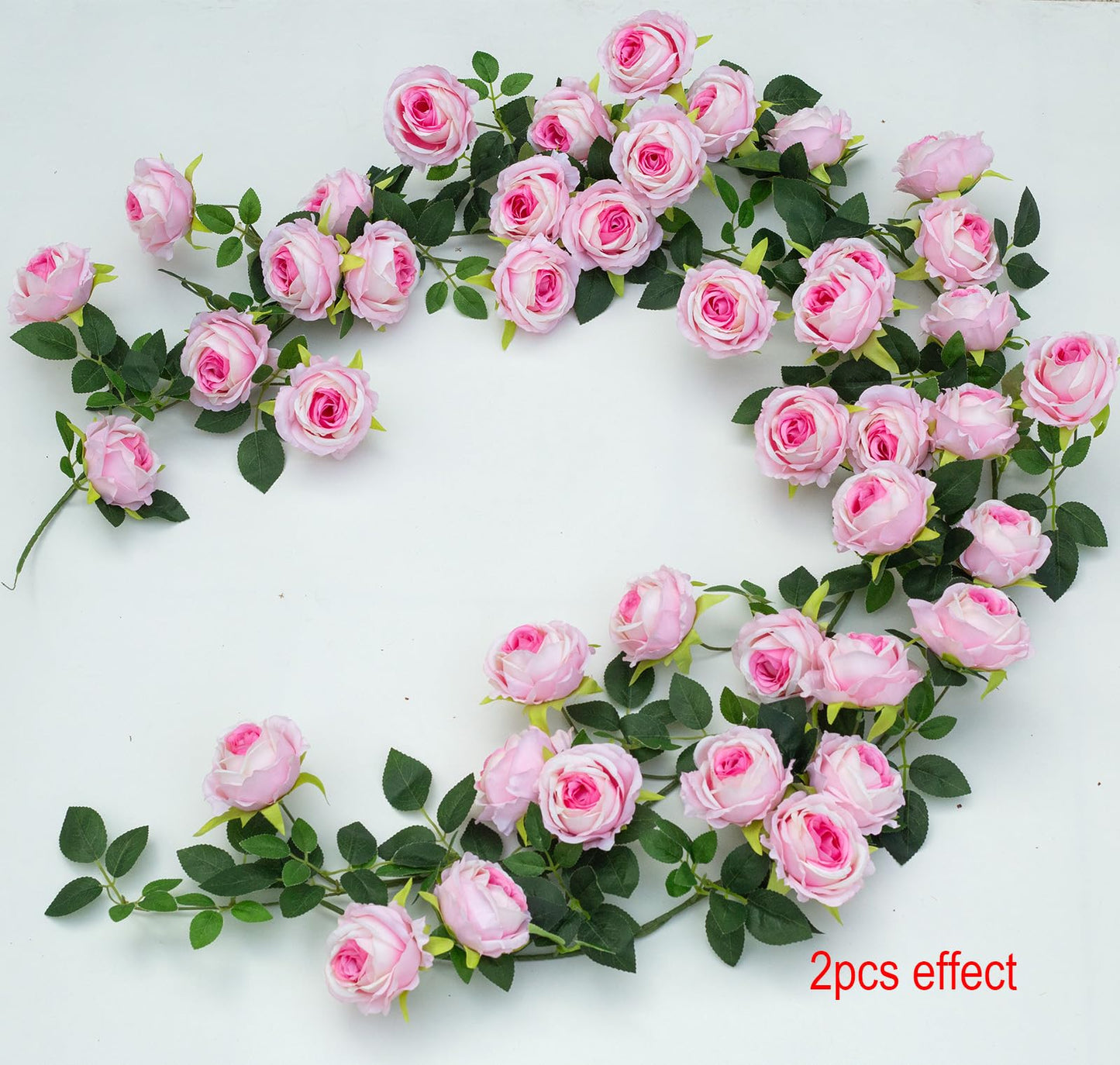 zhixinyue 2Pcs 12Ft Bendable Artificial Flower Garland Faux Rose Vine Hanging Floral Garland for Wall Decor Trellis Fence Home Room Garden Wedding Decoration(Pink, 2pcs)