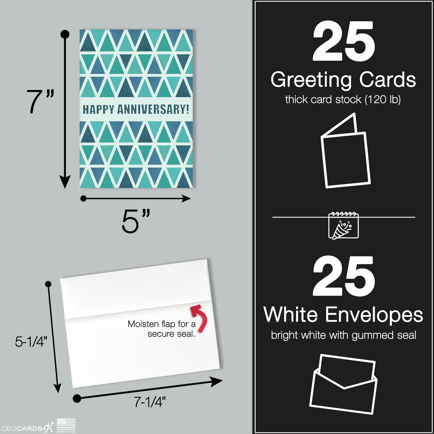 Work Anniversary Cards Bulk Greeting Set (25 Card Variety Pack – 5 Designs) Includes Envelopes - 5x7 Inch Business Anniversary Cards for Employees, Coworkers & Office (VP2412)