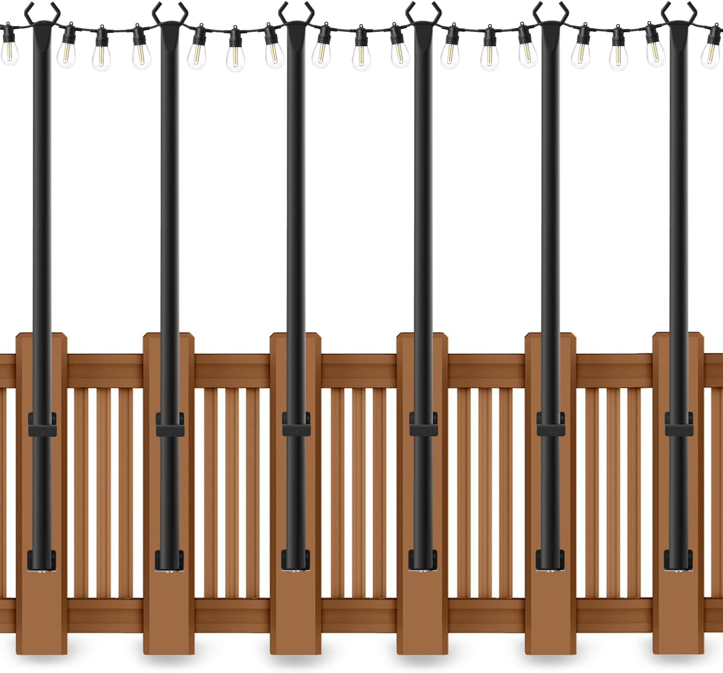 AHRLHR 6 Pack 5 Ft String Light Poles, String Light Poles for Outside with Fixing Clips,Metal Poles for Outdoor String Lights, Hanging Light Poles for Deck Fence Garden Backyard Wall Bistro