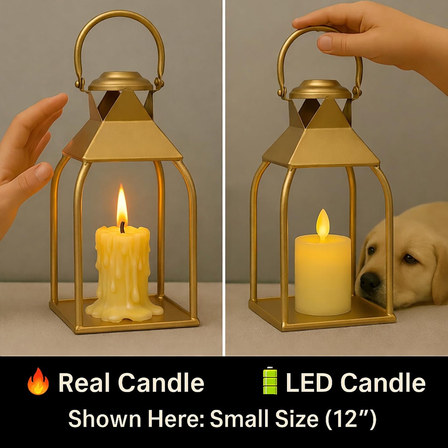 Decorative Metal Lanterns Indoor Outdoor, Candle Holder for Porch, Patio, Fireplace, Floor, Wedding, Christmas, Fall, Holiday, Farmhouse Table Centerpiece (Antique Gold, Set of 3 20" 15.7" 12")