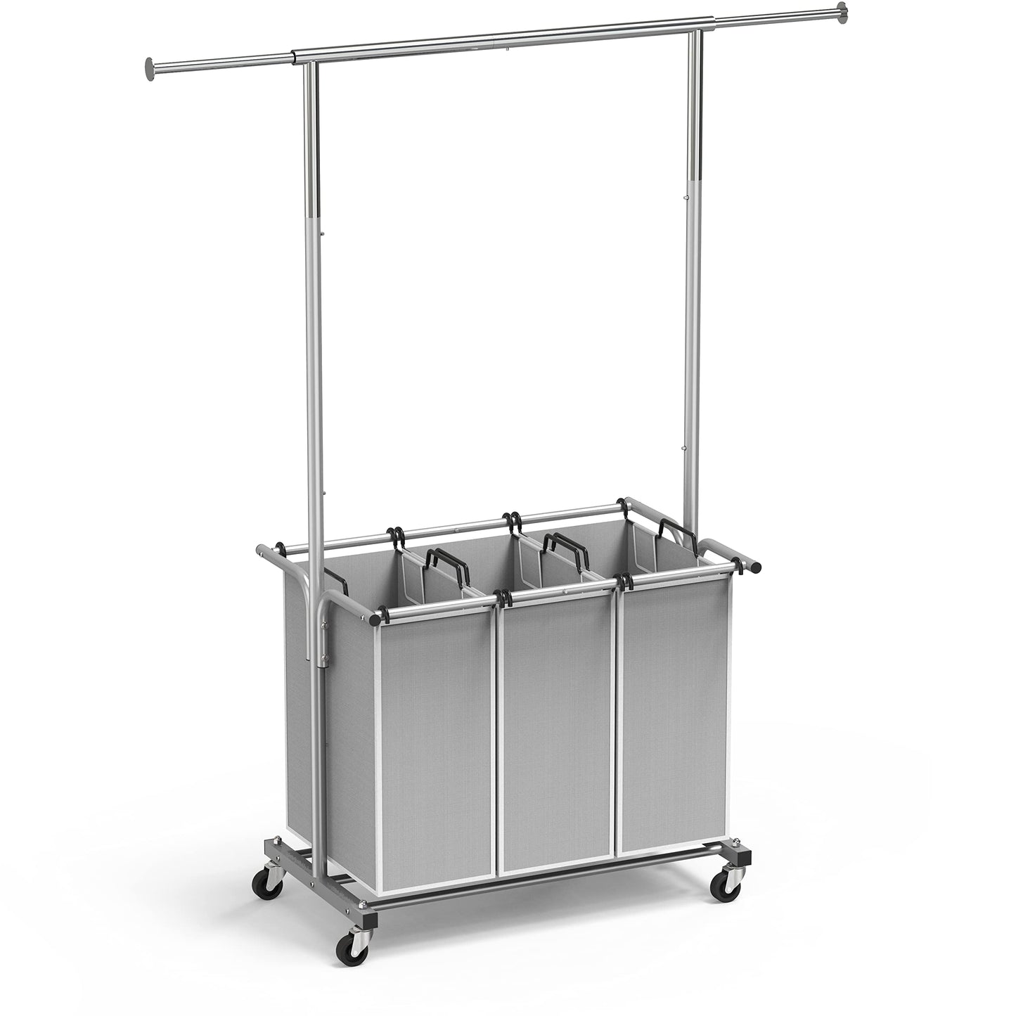 Simple Houseware 3 Bags Laundry Sorter with Extensible Clothes Hanging Rod