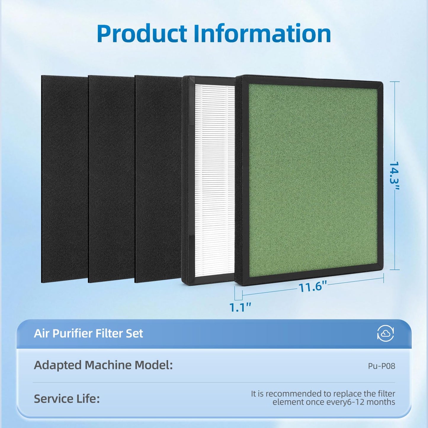 PU-P08 Replacement Filter Compatible with Odec PU-P08 Air Purifier,H13+Activated carbon+Pre-Filters,2+4 Pack