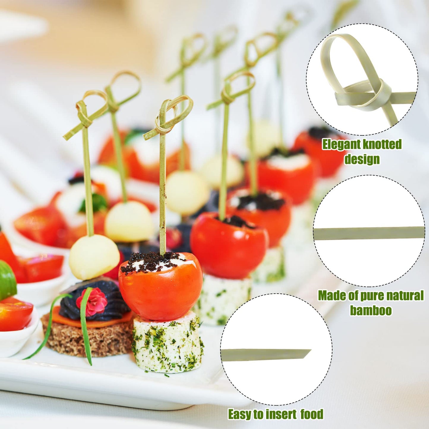 Nuogo 1000 Pcs Bamboo Cocktail Picks 4.13 Inch Bamboo Skewers Fruit Toothpicks for Appetizers Drink Garnish Sticks Handmade Food Pick with Looped Knot for Party Bar Snacks Sandwiches Drinks