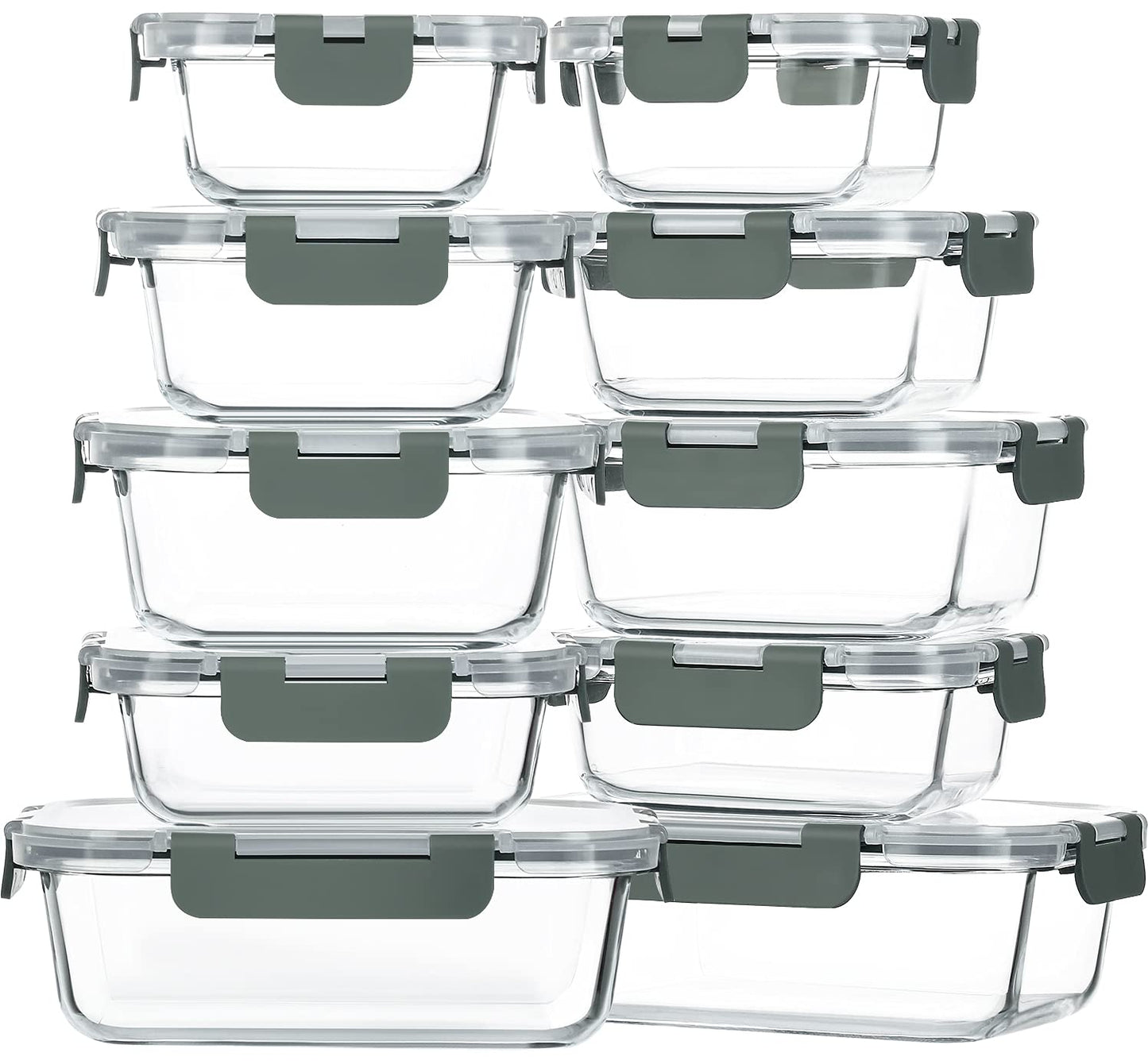 M MCIRCO 10-Pack Glass Food Storage Container with Lids, Airtight Lunch Bento Boxes, Glass Meal Prep Container,Microwave, Oven, Freezer and Dishwasher Friendly