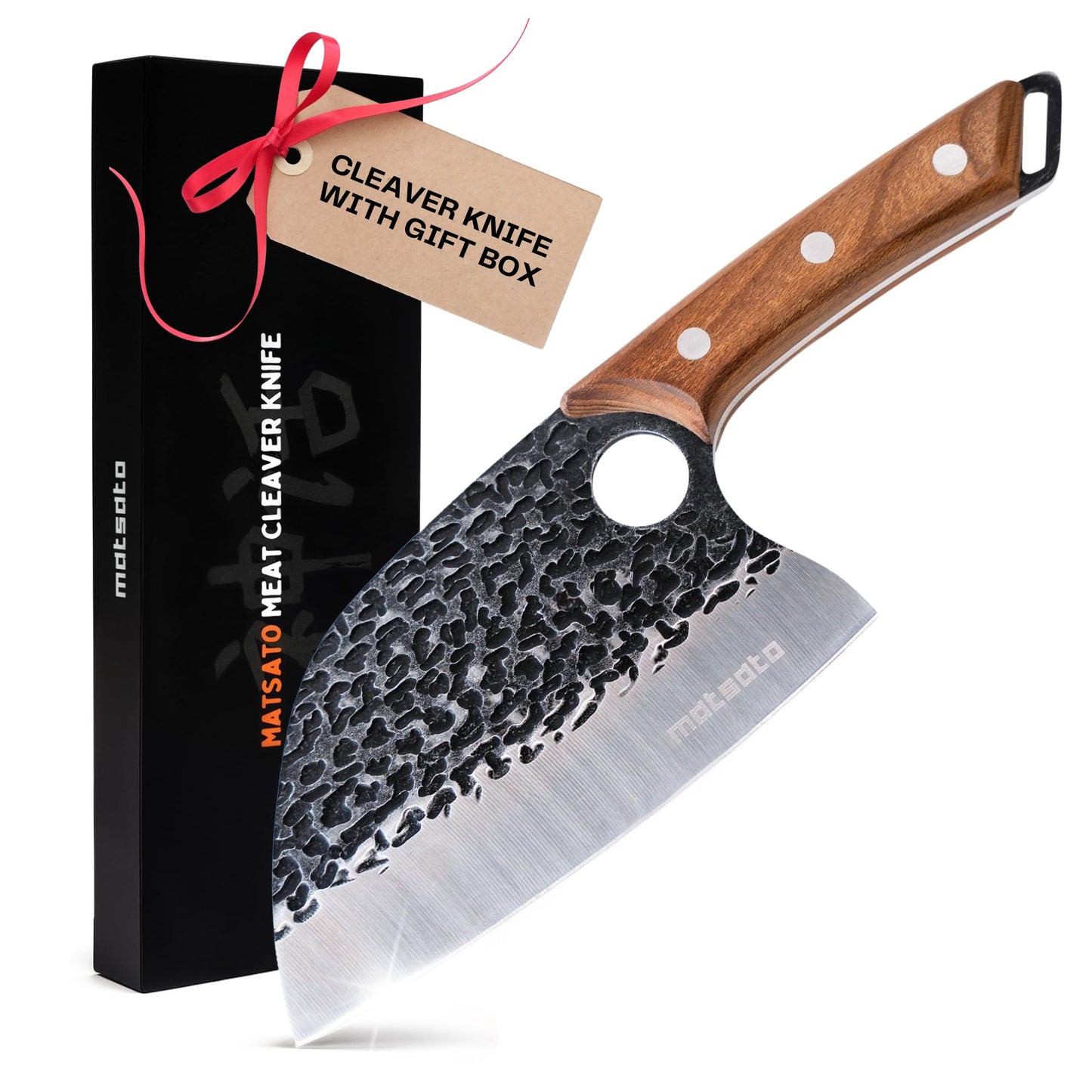 Matsato Cleaver Knife – Japanese Steel Cooking Butcher Knife for Meat & Vegetables Chopping, 5.8 Inch Kitchen Knife, Kitchen Gift for Men & Women