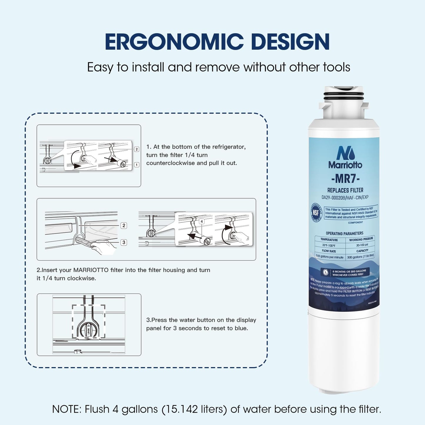 MARRIOTTO Compatible with Samsung DA29-00020B Refrigerator Water Filter, DA29-00020B, DA29-00020A, HAF-CIN/EXP, 46-9101 Refrigerator Water Filter, 4 Pack
