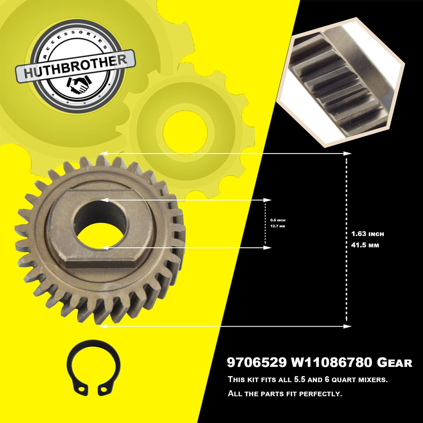 9709231 9703337 W11086780 9709511 Worm Gear Kit for KitchenAid Whirlpool 5QT&6QT, Mixer Gear Parts Drive Gear Replacement - W/Food Grade Grease