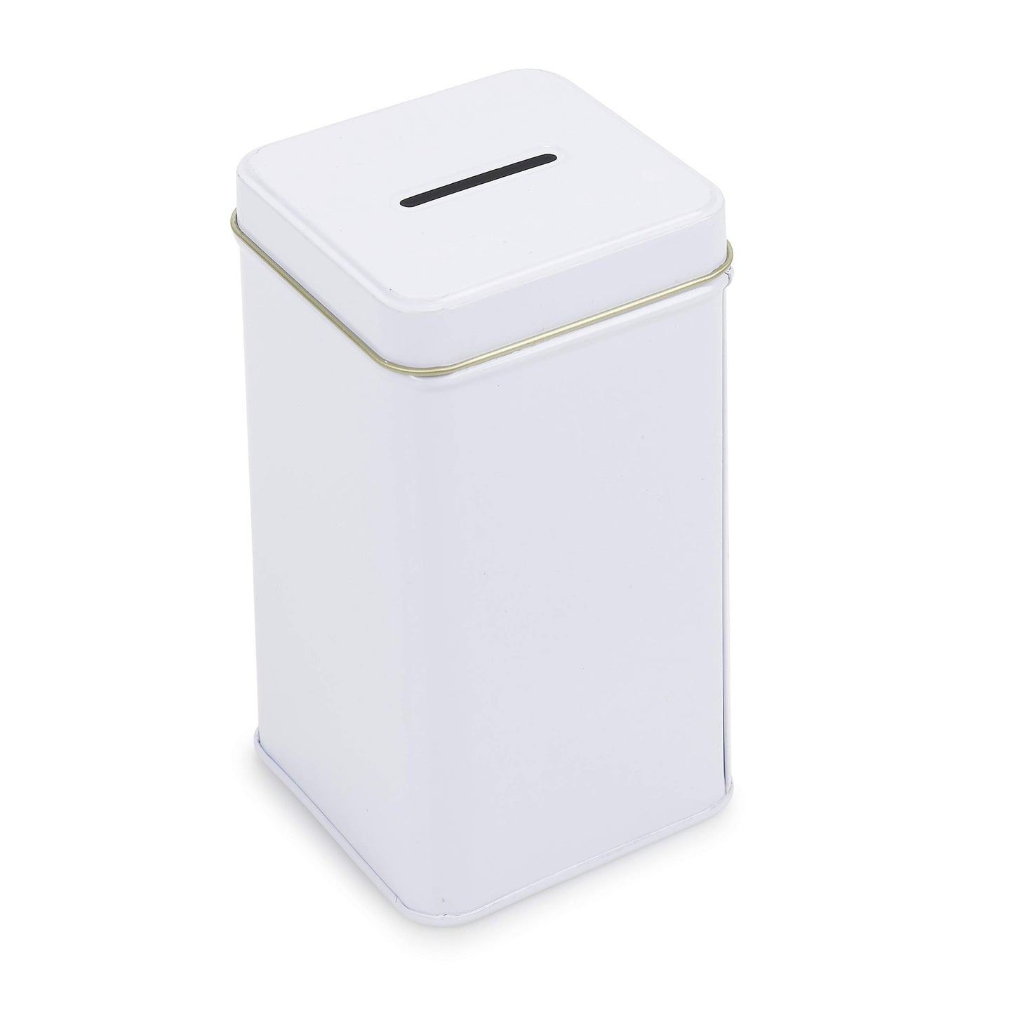 Metal Tin Charity Donation Box Tip Container Coin Collection Ticket Box Square shaped 5" H x 3" W x 3" D with slot on removable cover (10 Pack) White