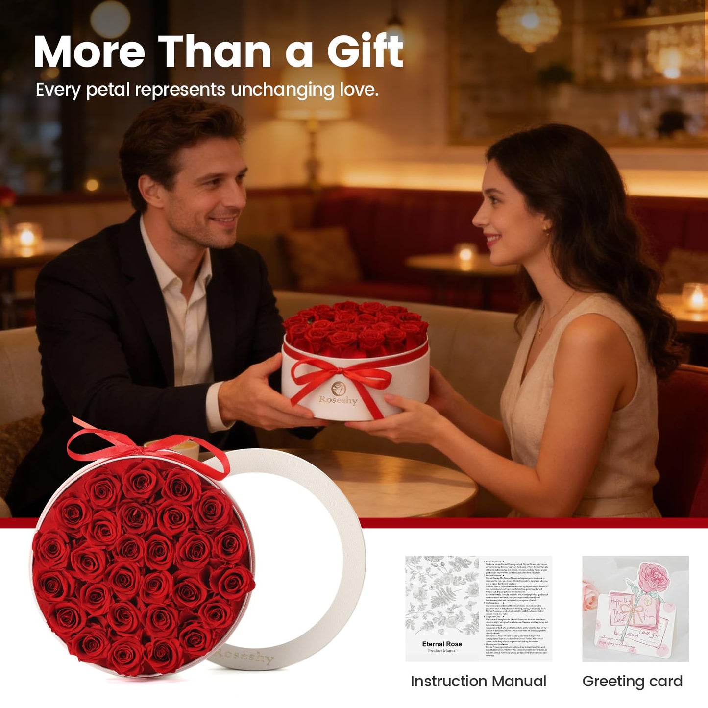 Valentines Day Flowers Roses Gifts for Her,28pcs Red Forever Preserved Roses in Round Gift Box,Valentines Day Delivery Prime Gifts-Roses Gifts for Women,Mom.