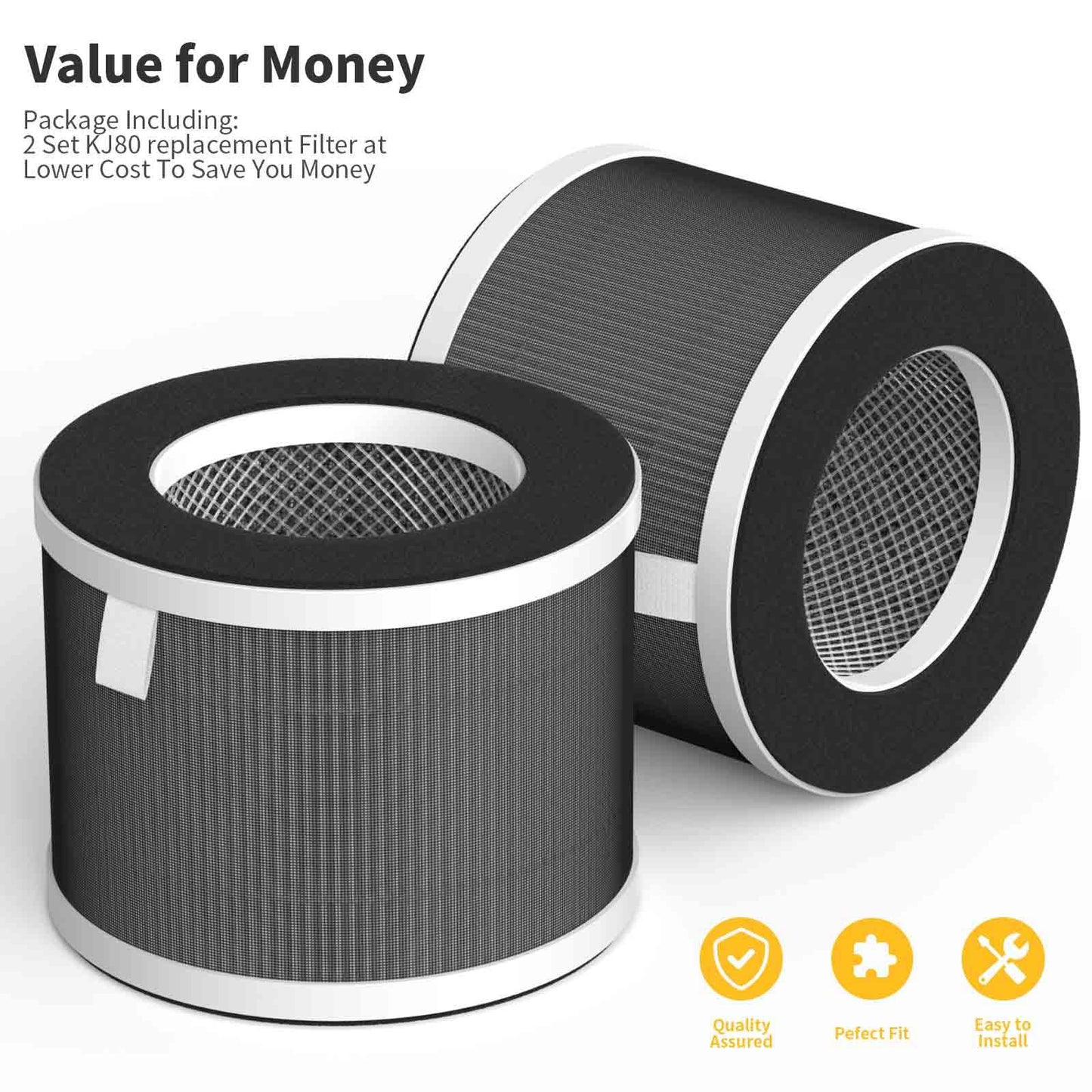 KJ80 Replacement Filters for Happi KJ80 My Happi Purifier, 3-in-1 filter of Activated carbon and fine mesh nylon filter, 2 Packs