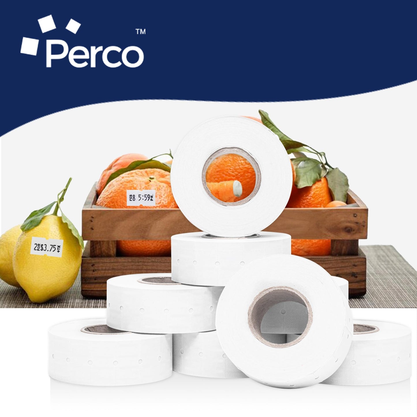 Perco 1 Line Removable Adhesive Labels - 8,000 Blank Price and Date Gun Labels for Perco Lite, X, Plus and Pro 1 Line Price and Date Guns - 8 Rolls, 1 Sleeve - Made in USA