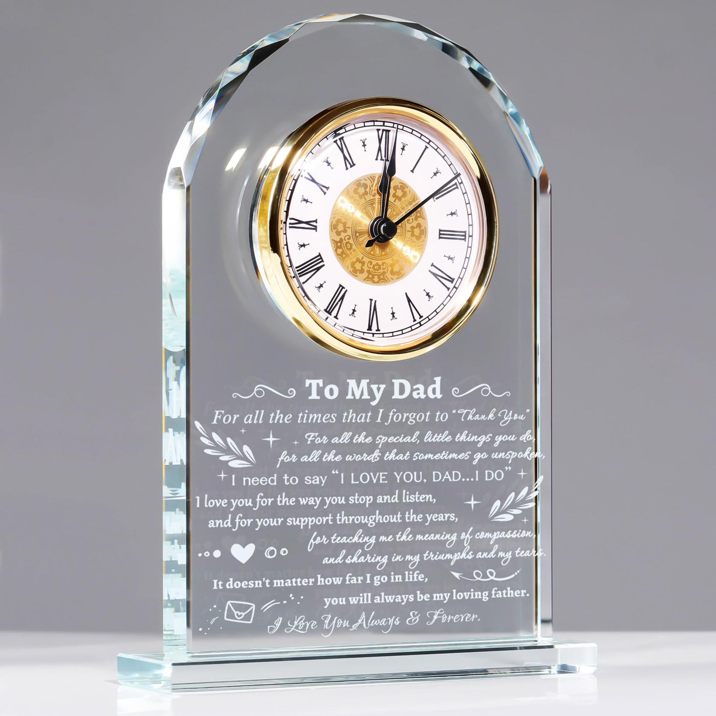 YWHL To My Dad Clock Gifts from Daughter Son, Laser Engraving Glass Clock Gift for Father‘s Day, Birthday Gifts for Dad Who Wants Nothing, Meaningful Keepsake Present for Father (Battery not Included)
