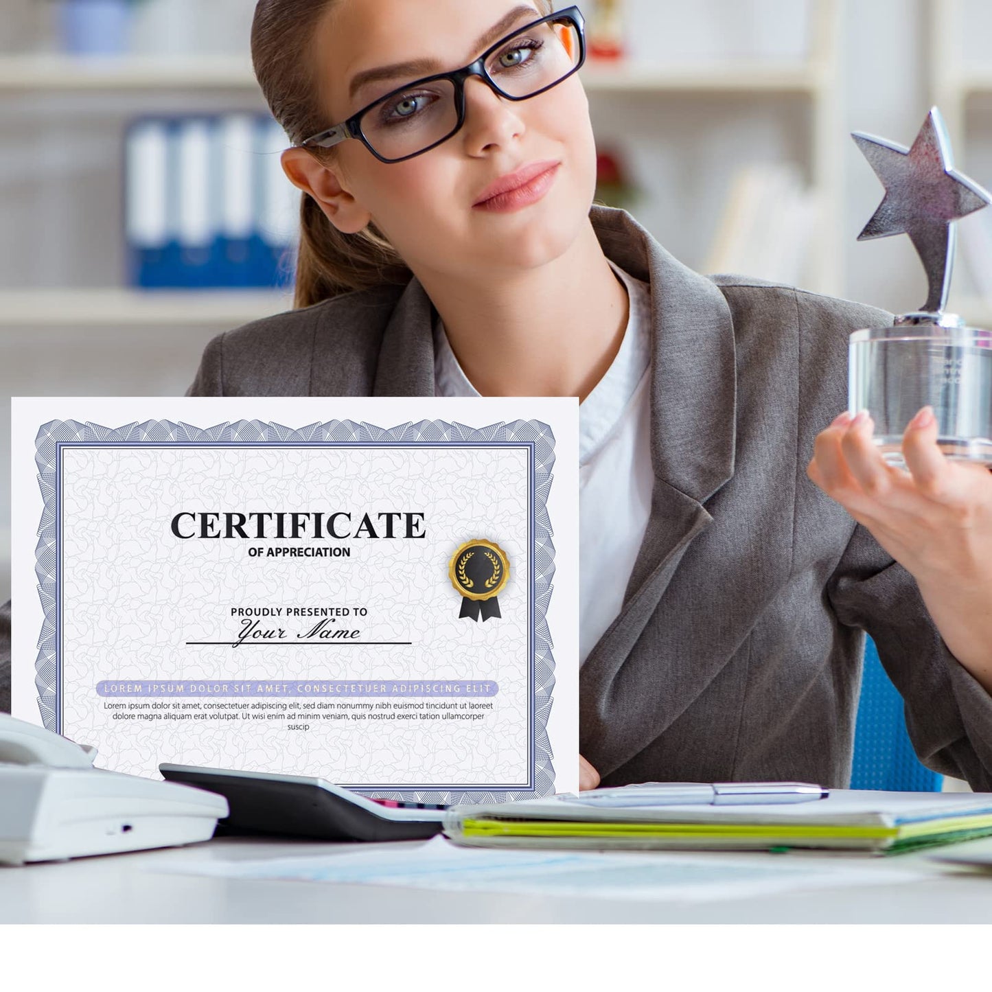 Panelee 300 Sheets Award Certificate Papers with Border 8.5 x 11 Inches Certificate Blank Paper Bulk Letter Size Diploma Paper for Graduation School Award, Laser and Inkjet Printer Compatible(Blue)
