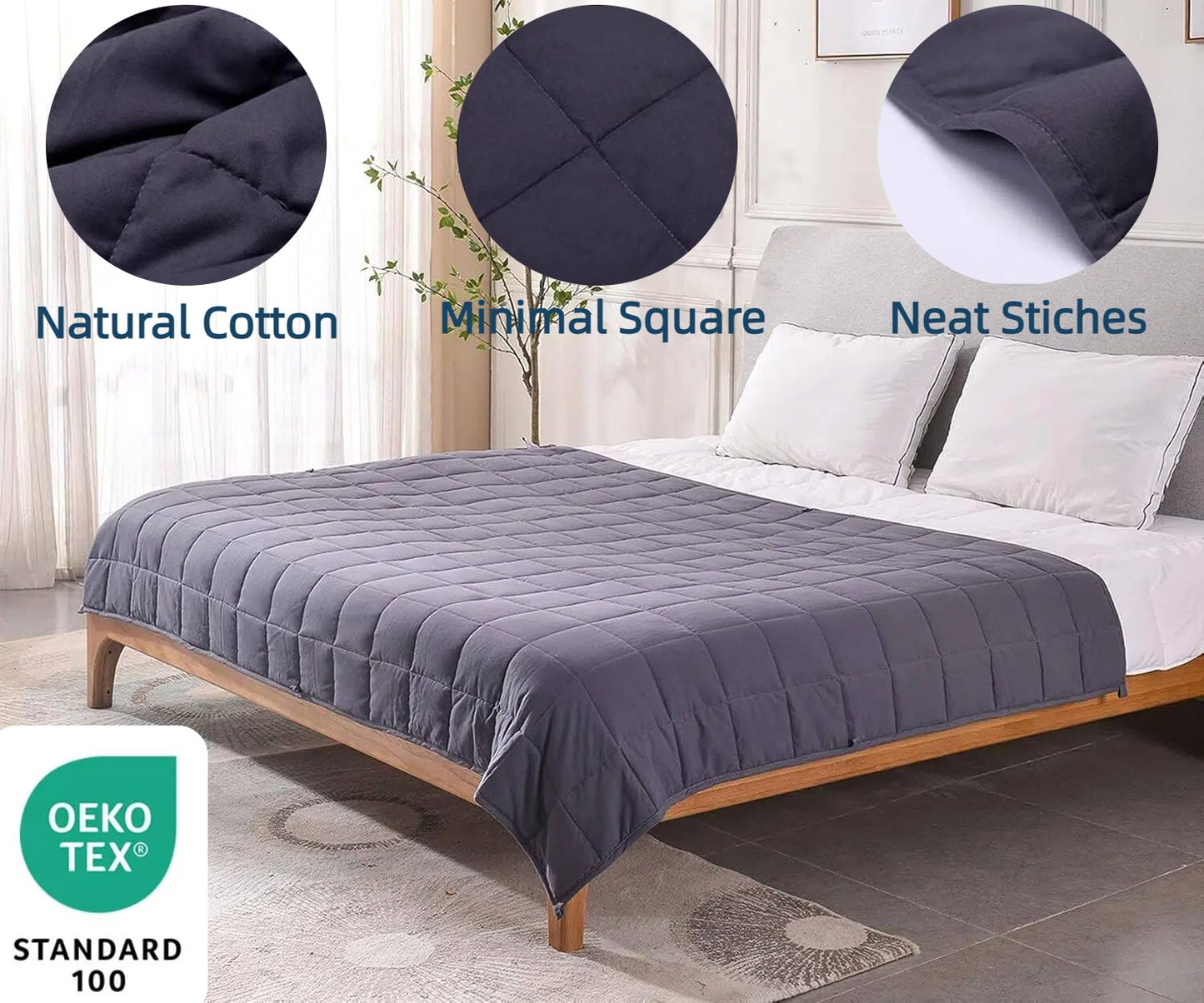 Smart Queen Weighted Blanket for Adults (15 lbs, 48” x 72”, Twin Size) Breathable Heavy Throw Blanket for 120-160 lbs, Soft Thick Blankets with Cooling Glass Beads, All Season, Machine Washable, Grey