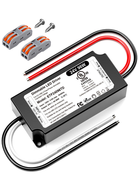 VEURCHY 96W 24V Dimmable LED Driver UL Listed, DC 24V Triac ELV/MLV LED Dimmable Power Supply Compatible with Lutron & Leviton Switches 96 Watt LEDs Transformer 24 Volt Smooth Flicker Free Dimming