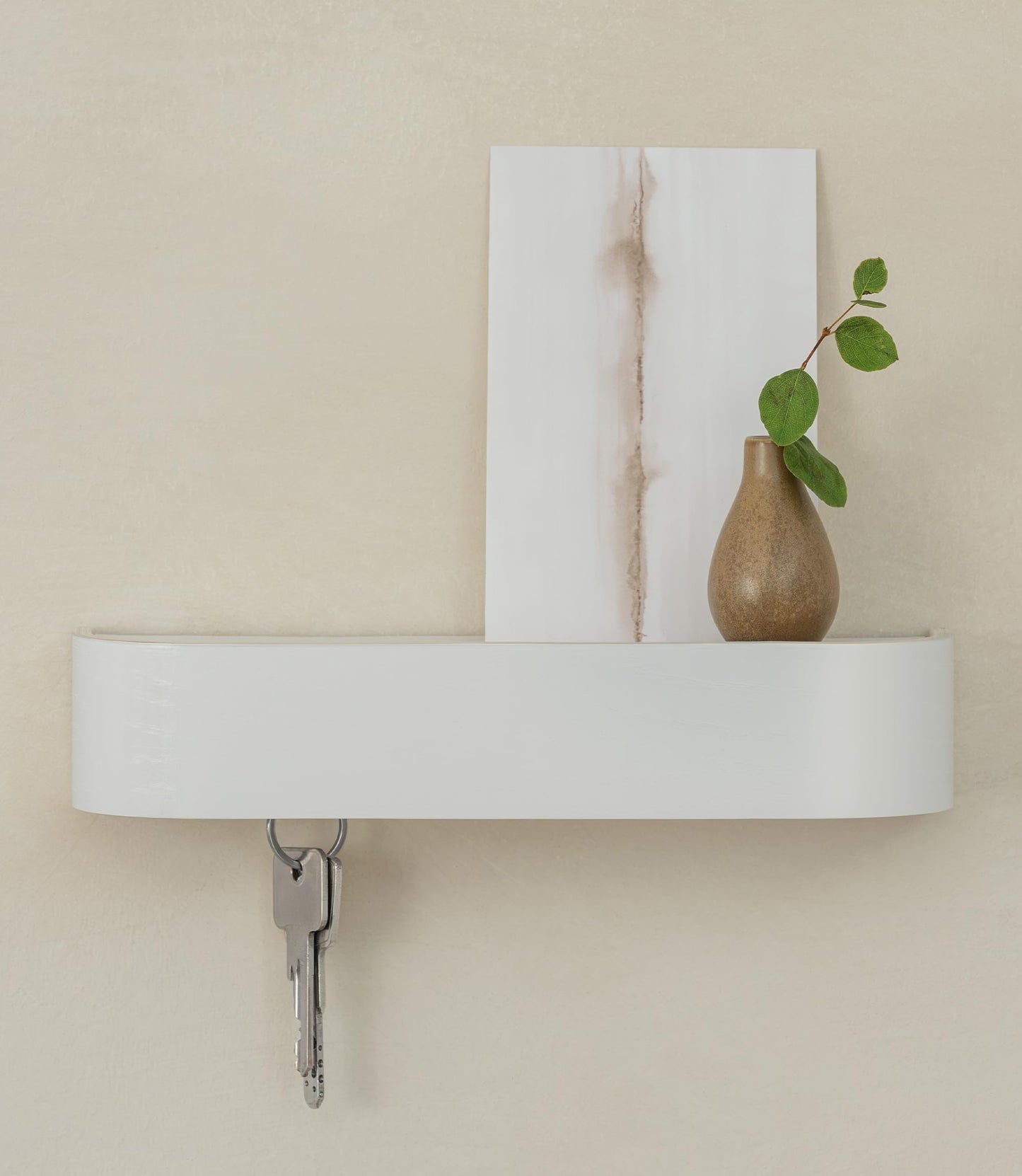 Kazai. Key Holder 'Toke' | Minimalist Key Hook Design from Berlin | Modern Key Holder Wall Mount with Wooden Shelf | Key Rack for Wall as Entryway Organizer | White