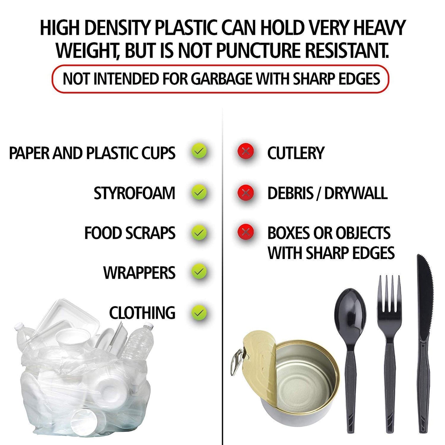 Aluf Plastics High Density Trash Bags, 60 Gallon, 200 Count, 17 Micron (eq), 38" x 60", Black, for Bathroom, Office, Industrial, Commercial, Janitorial, Municipal, Recycling