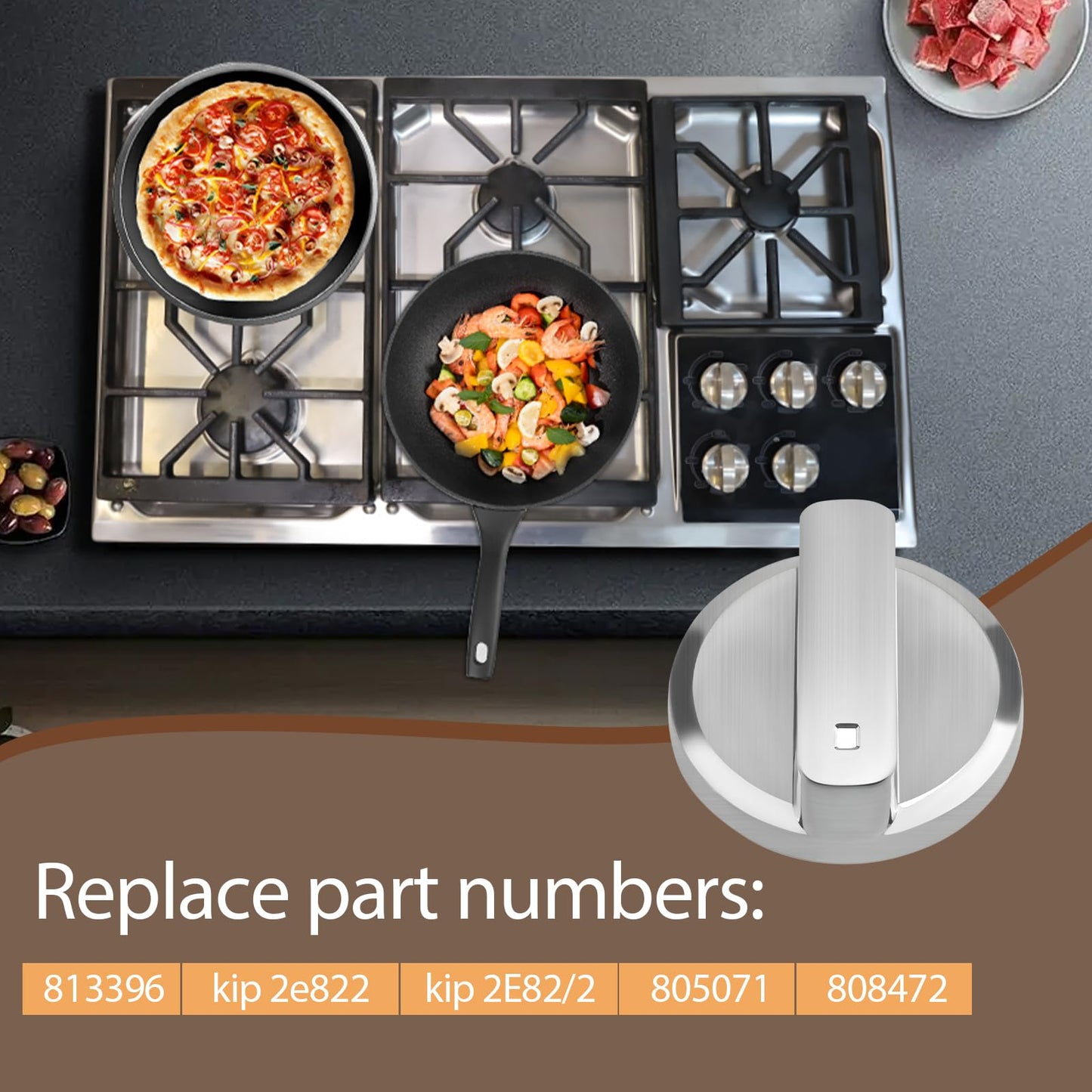 813396 Gas Stove Knobs Replaces 805071 808472 Compatible with Wolf Cooktop Burner Knobs Stainless Steel Knobs CT36G CT36G/S CT36G/S-LP (5PCS)