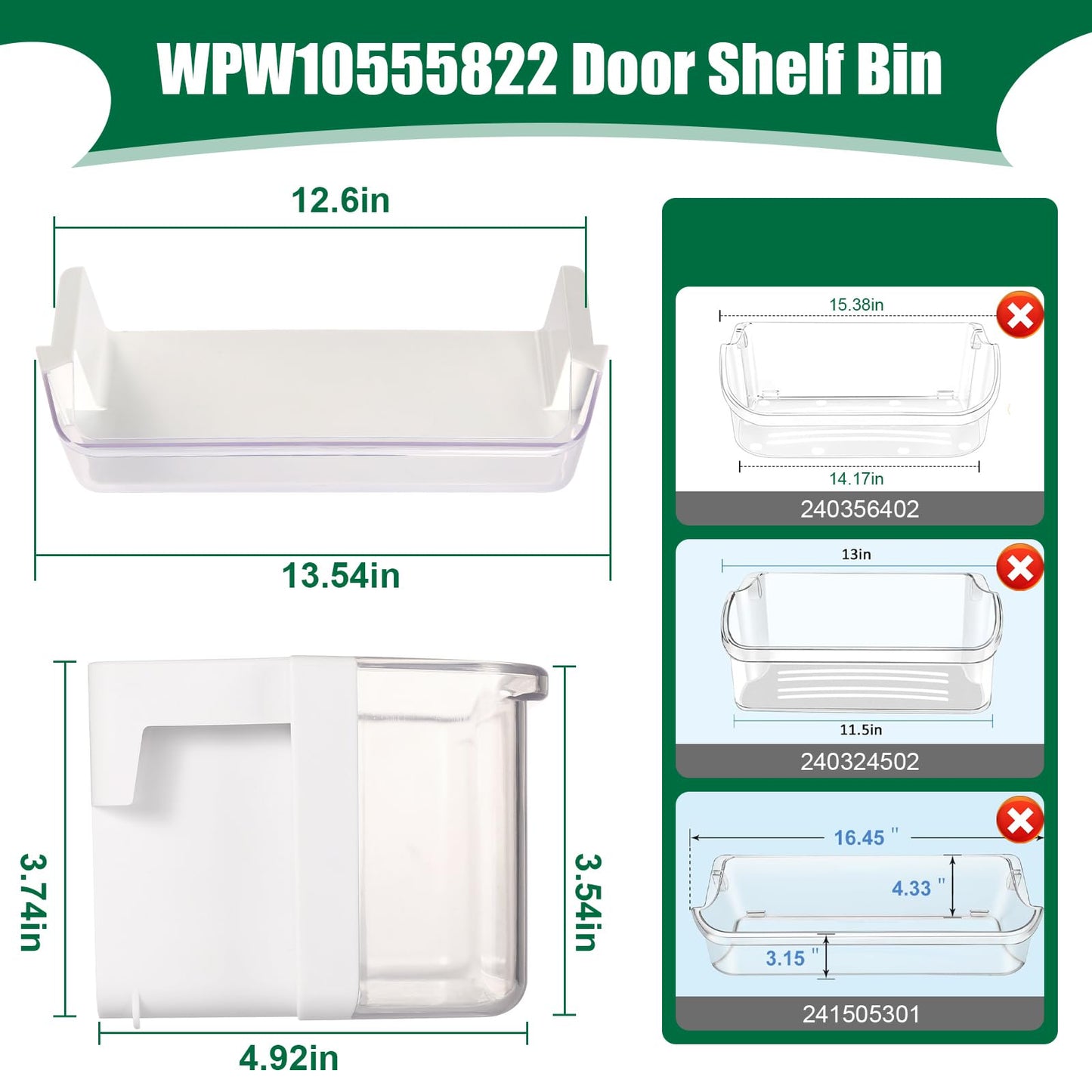 Ratiekc WPW10555822 Refrigerator Door Shelf Bin Compatible with Whirlpool Door Bin Replace AP6022900 3021867 PS11756237 WRF736SDAM00 WRF736SDAM10 WRF736SDAM11 WRF736SDAM12 WRF736SDAM13 WRF736SDAM14