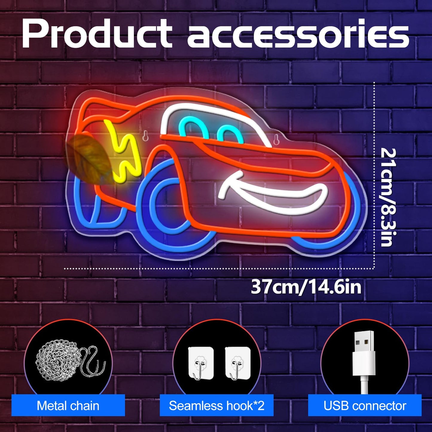 OOSIVEN Racing Car Neon Sign for Wall Decor, Anime LED Neon Light Car Themed Decor for Boys Bedroom, Gaming Room, Garage & Party Accessories - Cool Children's Birthday Gift for Car Lovers