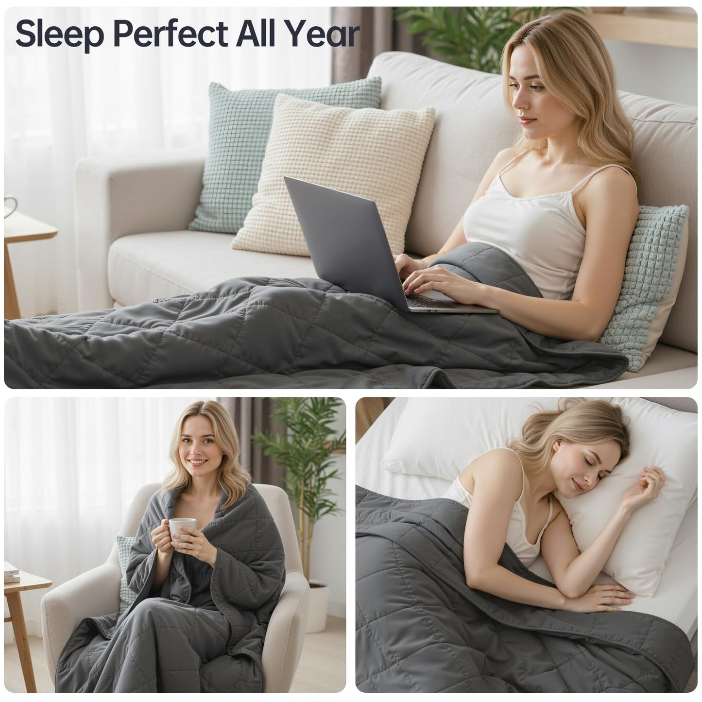 HCOIW Weighted Blankets for Adults - 15lbs,60” x 80”Queen Size Heavy Blanket for Sleeping, Machine Washable, Soft and Breathable Cooling Blanket with Premium Glass Bead,All-Season