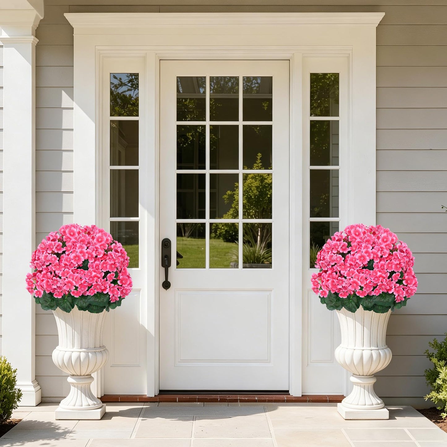 Grooy Artificial Plants Flowers Topiary Ball for Outdoor, 2 Pack Fake Silk Crabapple Flower Plant Bushes, UV Resistant Realistic Plants Shurbs for Outside,Front Porch,Patio,Yard(Pink)
