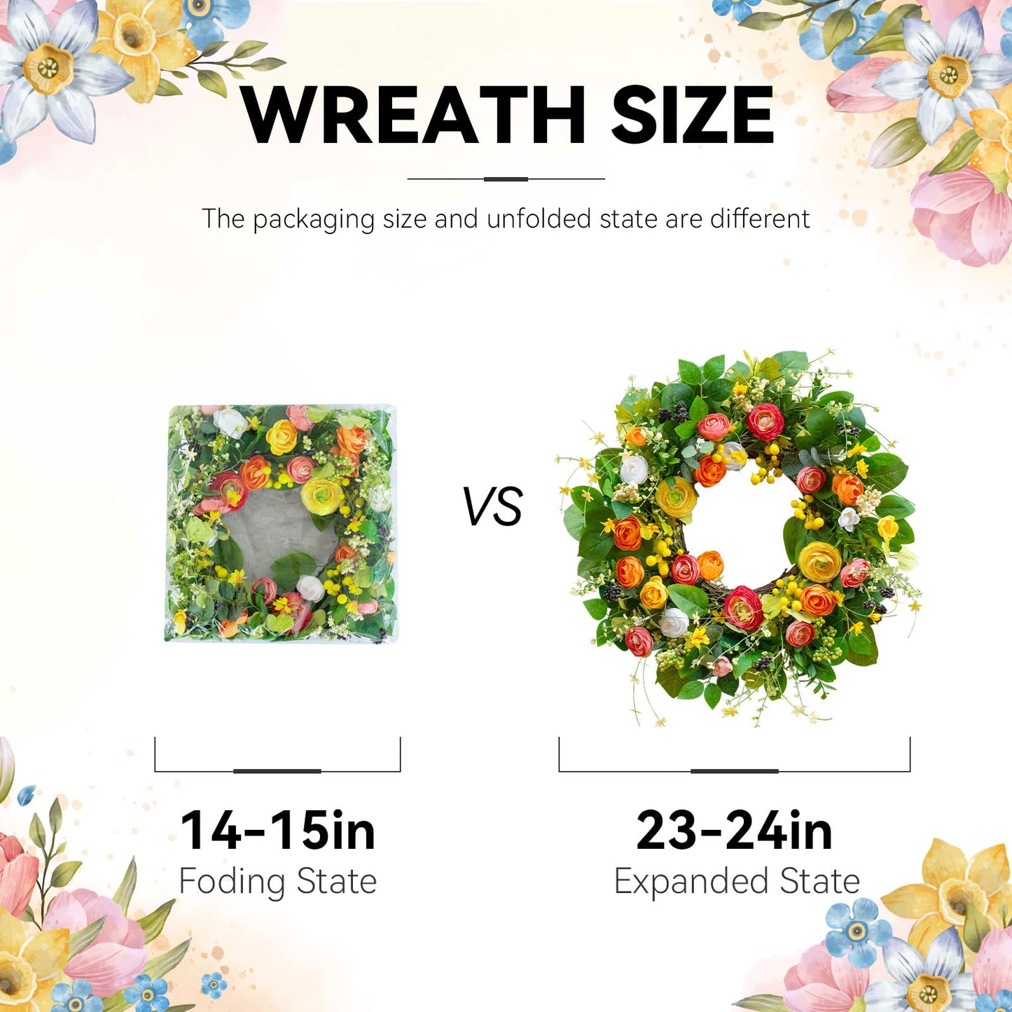 Spring Summer Wreaths for Front Door Outside 24 Inch, Summer Wreath Outdoor with Lotus and Berries, Green Floral Door Wreath for All Season Home Wall Wedding Farmhouse Holiday