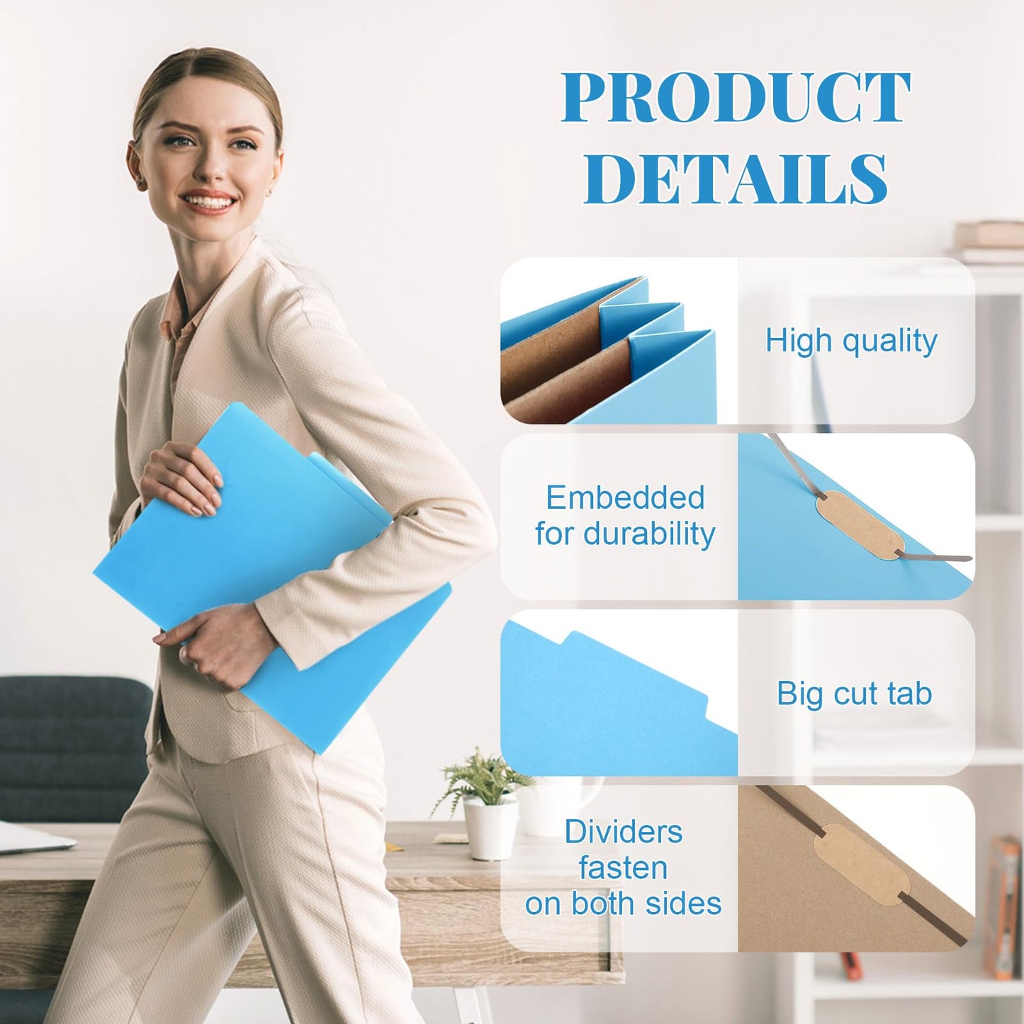 Skyygemm 12 Pcs Classification Folders Letter Size, 2 Pocket Dividers Pressboard File Folder with Fasteners, Expanding File Organizer Bulk for Documents, Projects, Reports, School Teacher (Blue)