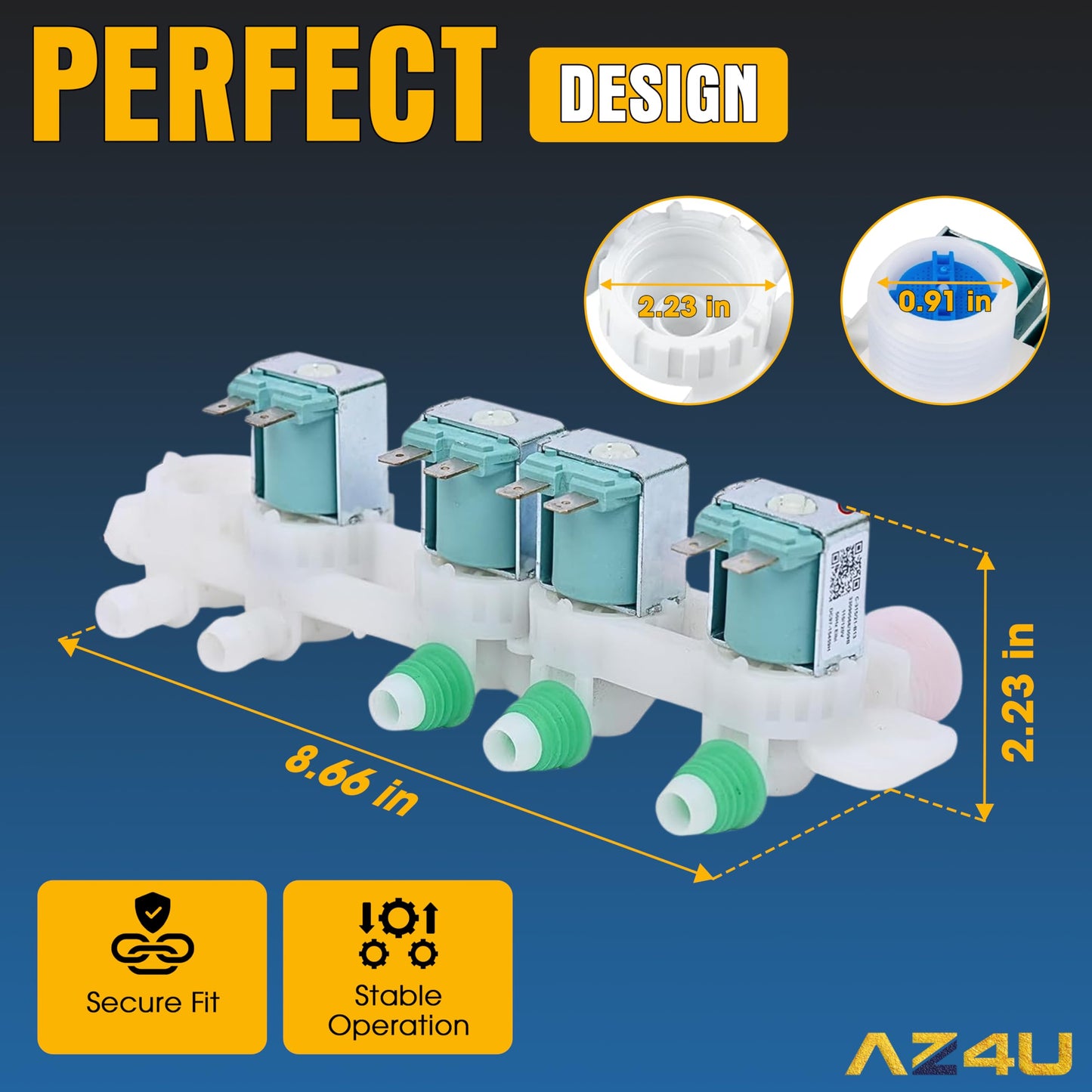 AZ4U Washer Water Inlet Valve Replaces For Samsung WA45H7000AW/A2 WA400PJHDWR/AA WA45M7050AW/A4 WA40J3000AW/A2 WA50R5200AW WA50R5400AV WA422PRHDWR/AA WA45H7000AP/A2 WA45H7000AW/AA WA45M7050AW Top Load
