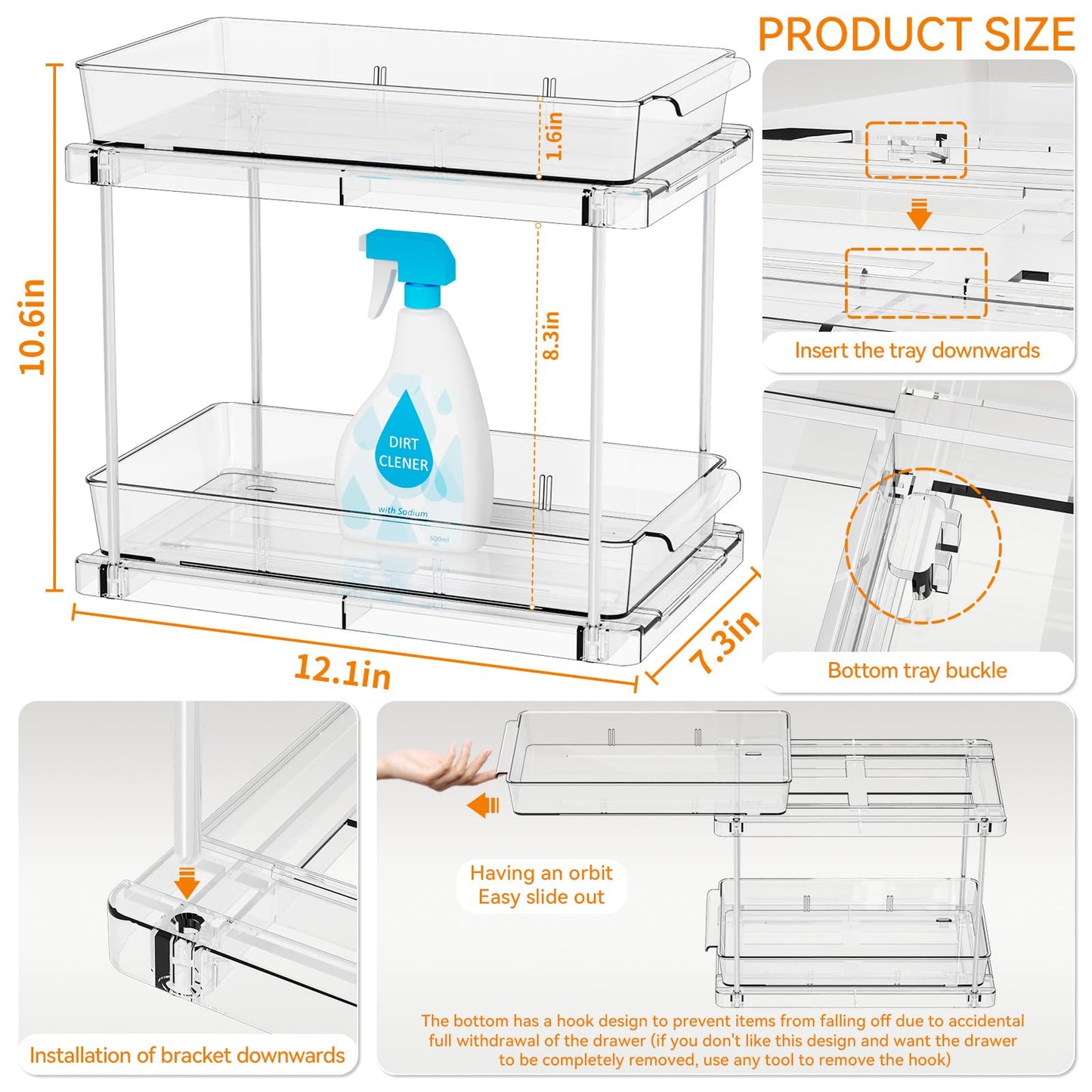 Yieach 4 Pack Under Sink Organizers and Storage,Clear Acrylic Bathroom Organizer and Cabinet Organization for Makeup,Medicine,Two Tier Pull Out Cabinet Organizer Drawers for Pantry,Vanity Storage Bins