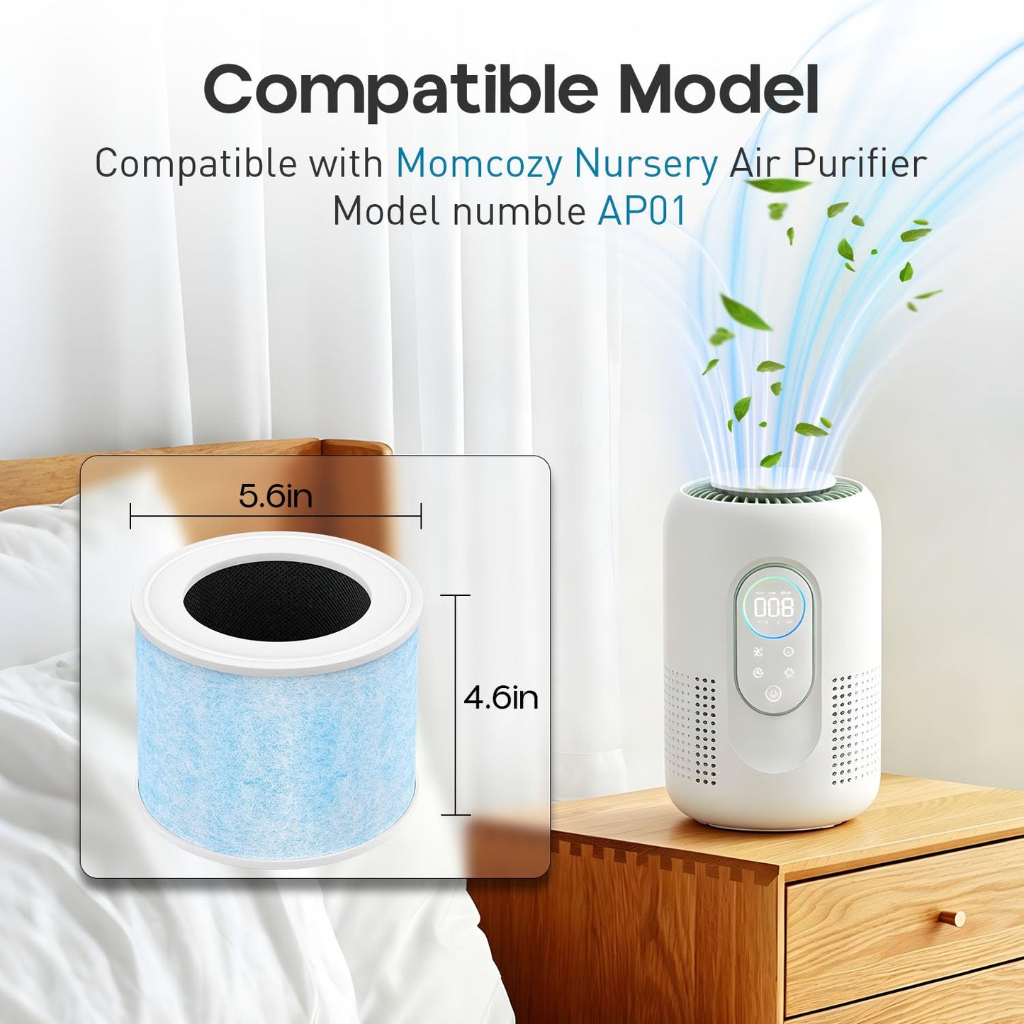 4-in-1 Air Filter Compatible with Momcozy Nursery Air Purifier, H13 True HEPA Filter with Activated Carbon, 2 Pack
