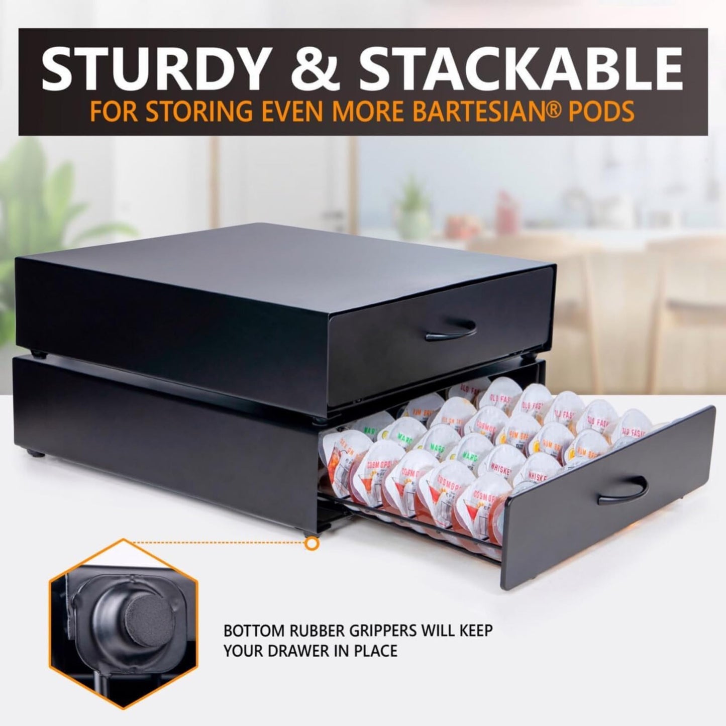 KSESTOR Bartesian Capsule Holder - Storage Drawer Holds 40 Cocktail Pods, Matte Black Slide-Out Organizer for Bartesian Cocktail Maker & BEV by Black+Decker
