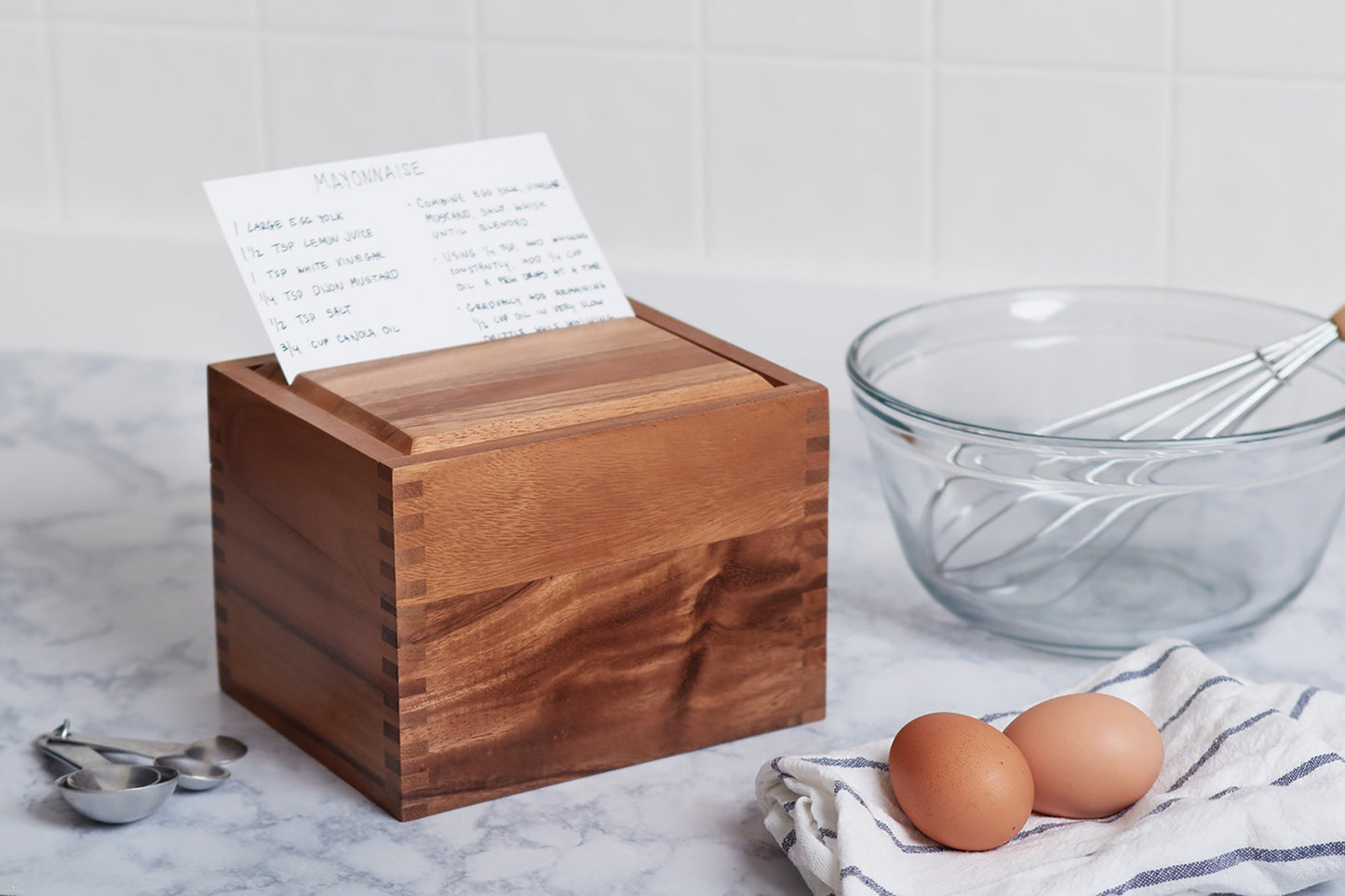 Ironwood Gourmet Acacia Wood Recipe Box with Divider Tabs, 2 Compartment, Single
