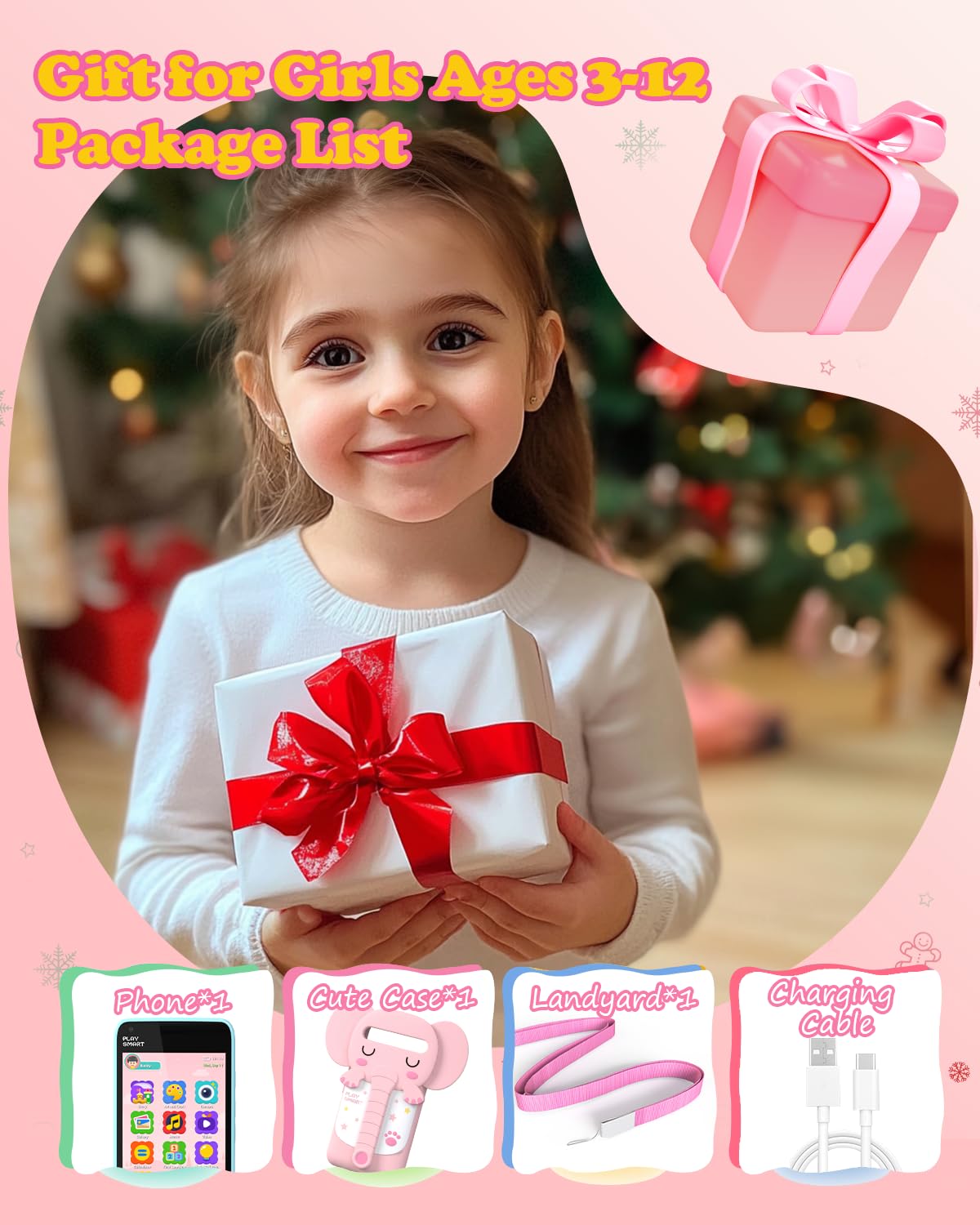MOMILLA Kids Toys Smart Phone, 3.97" Touchscreen Toddlers Kids Smart Phone, Birthday Gifts for Girls Age 3 4 5 6 7 8 9 10 Year Old, Learning Toys Play Cell Phone with Front Camera, Games