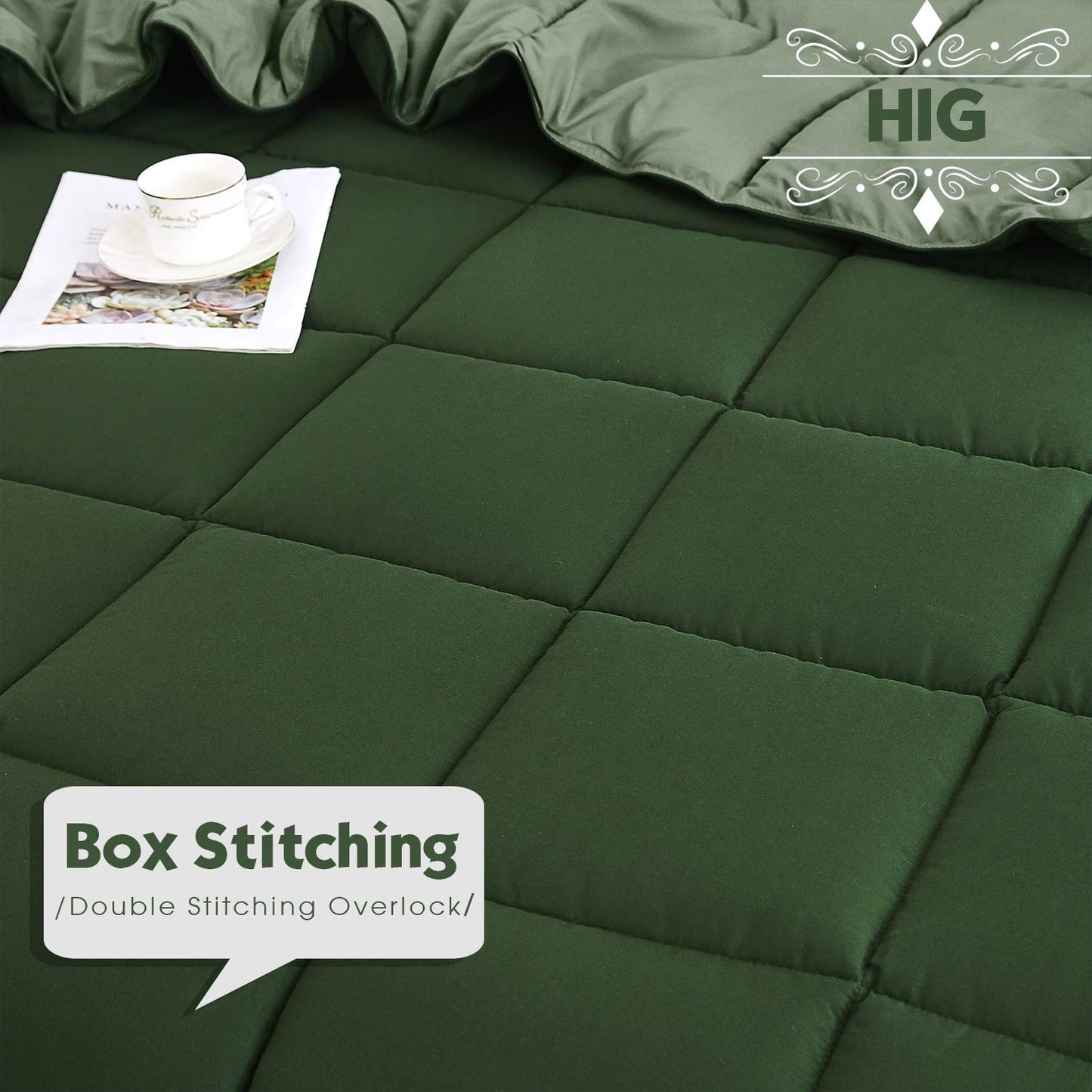 HIG 3pc Green Twin/Twin XL Comforter Set - All Season Reversible Down Alternative Bedding Comforter - Quilted Duvet Insert with Corner Tabs - Box Stitched Blanket - Breathable, Soft, Fluffy
