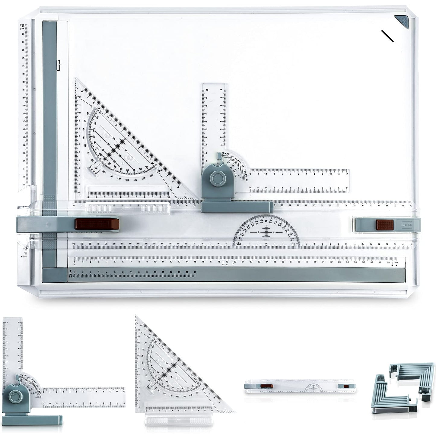 Zonon A3 Portable Drawing Board, Multi-Function Metric Drafting Table Drafting Board with Clear Rule Parallel Motion and Angle Adjustable Measuring System(A3)