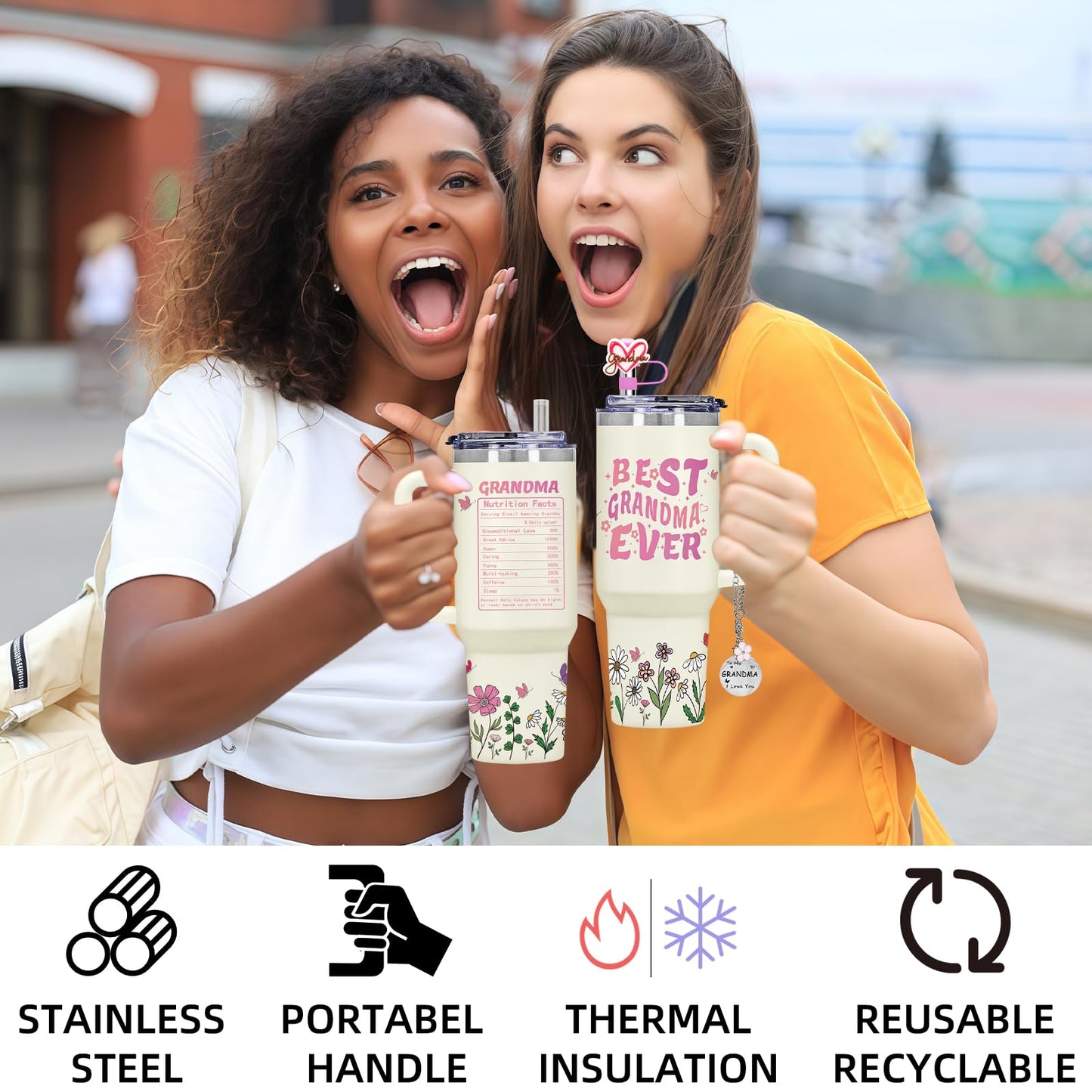 AiHeart Grandma Gifts,Gift for Grandmother,Birthday Gift for Grandmother,Mother's Day Gifts for Granny,40oz Double wall vacuum insulation Tumbler with Handle,Best Grandma Ever Tumbler