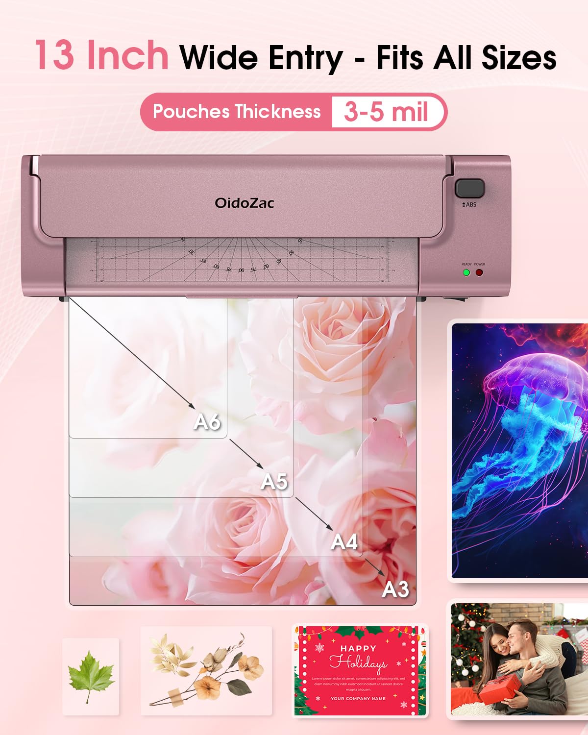 OidoZac 13 Inch Laminator Machine, A3 Personal Laminator Kit for Teachers with 20 Laminating Sheets, Hot Cold Thermal Lamination 11x17 with Anti-Bend Plate, ABS Anti-Jam & 20dB Quiet for Office School