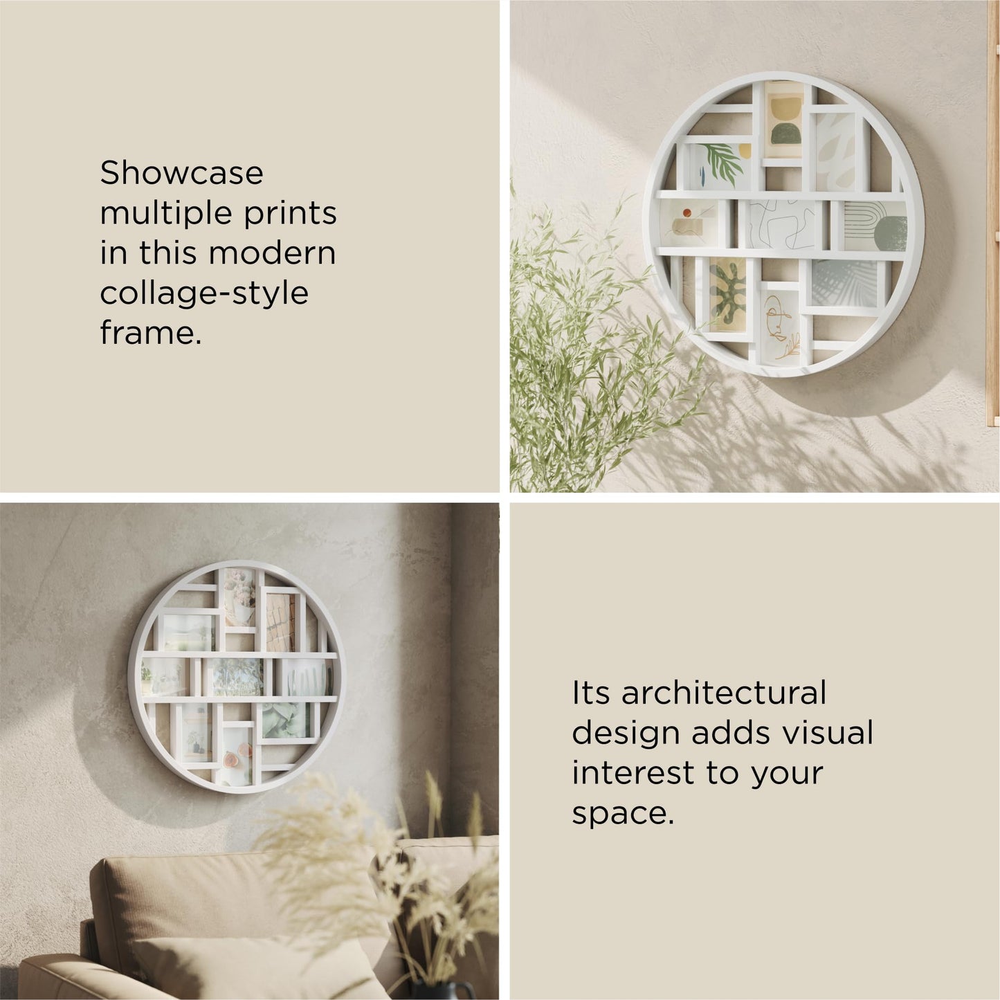 Umbra Luna Collage Picture Frame Holds Nine 4x6 Photos, Large 22-Inch Diameter, White