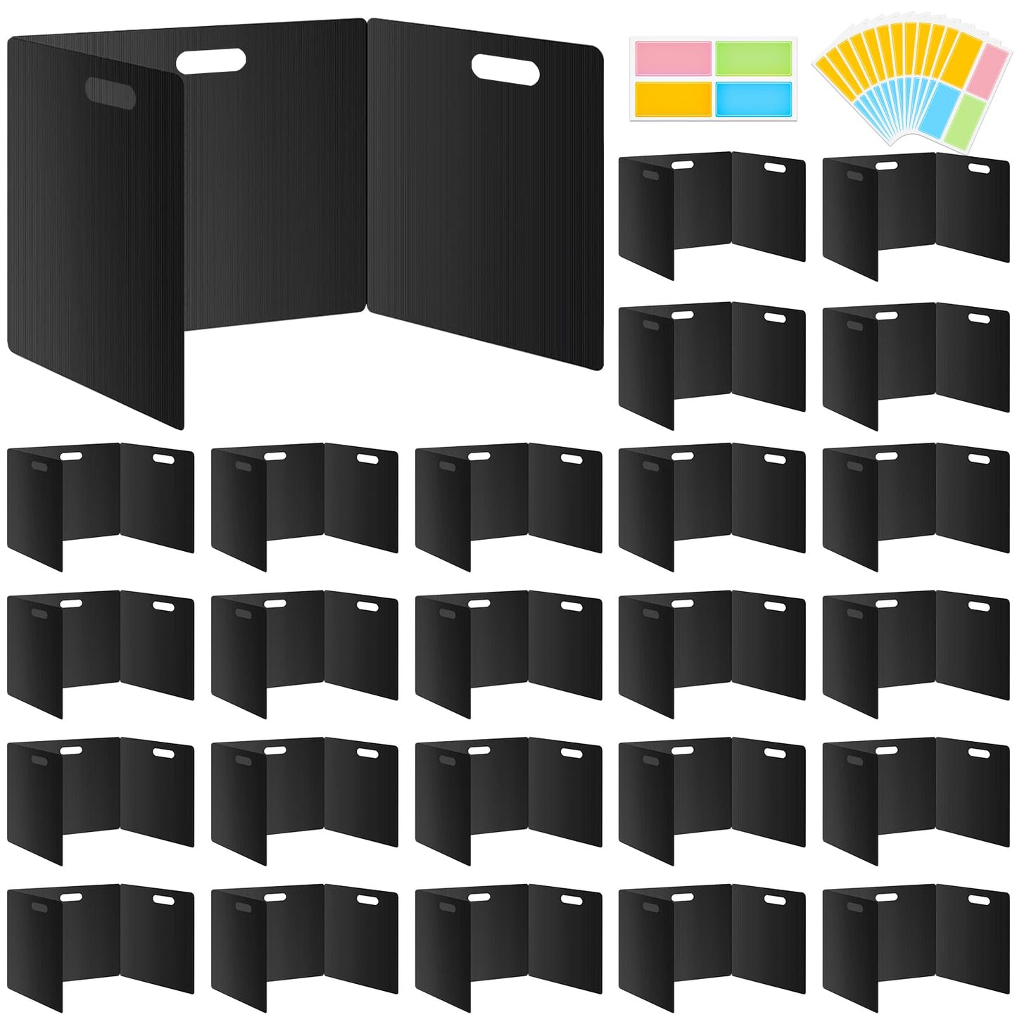 MuseLuxe 24 Pack Privacy Folders for Students - Durable & Waterproof Plastic Study Desk Dividers,Test Dividers for Classroom,Easy to Clean Privacy Shields & Boards - Includes Extra 48 Labels