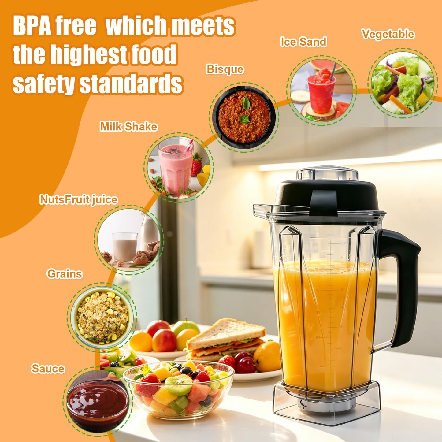 Pure Realm 64oz Replacement Container for Vitamix blender pitcher,BPA-Free Mixing Cup with Stainless Steel Blade, Compatible with 5200, 5000, 6000, 6300, E310, A2300, VM0101 etc, Dishwasher Safe
